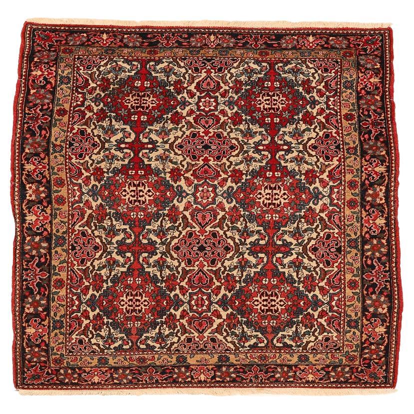 Petit tapis persan Isfahan - Laine ivoire rouge motif - 94282