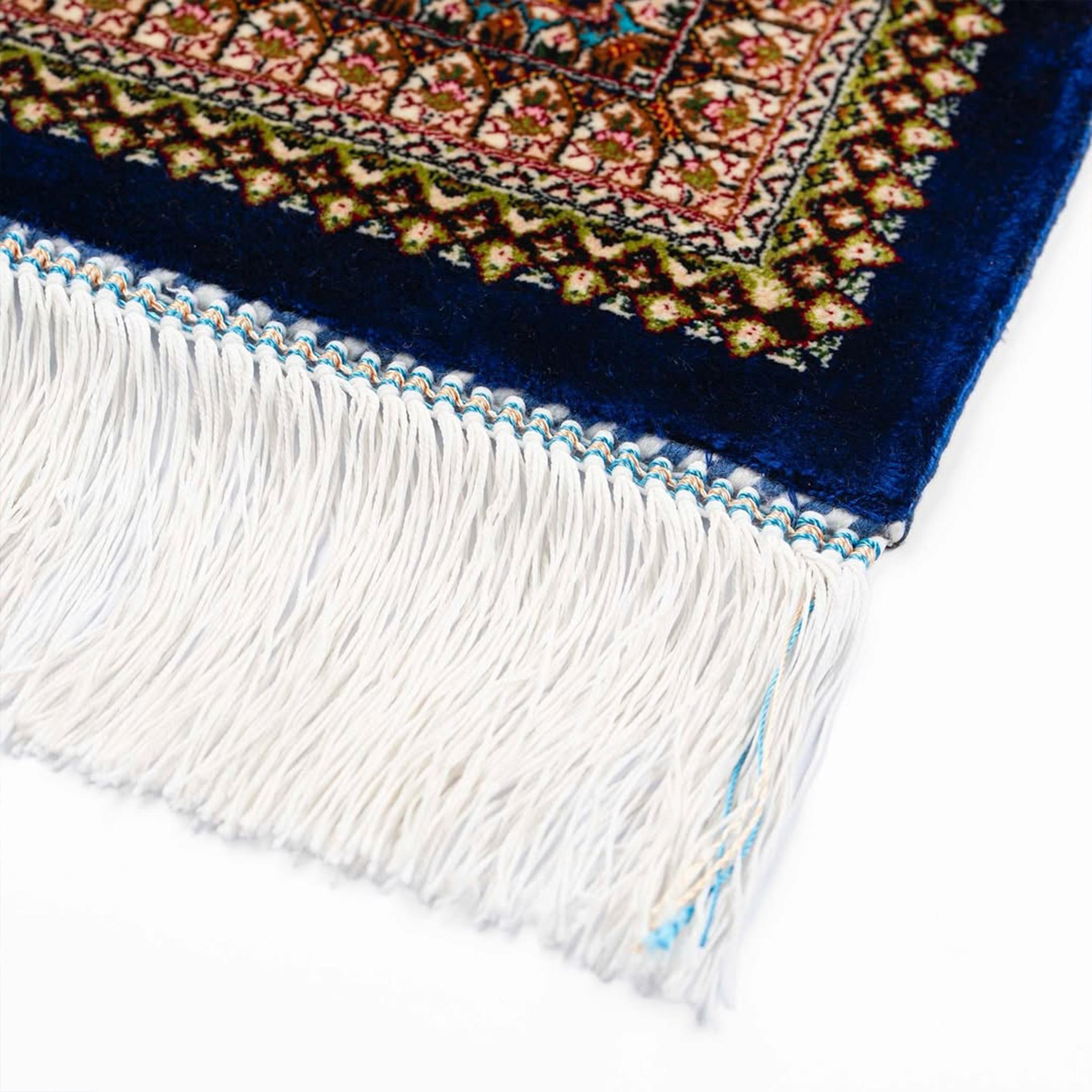 Hand-Crafted Persian Isfahan Style Blue Natural Silk Radiant Medallion Carpet, 2x2m For Sale