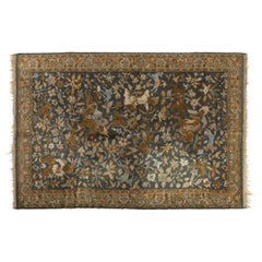 Persian Isfahan Wool Rug with Hunting Scene Decoration