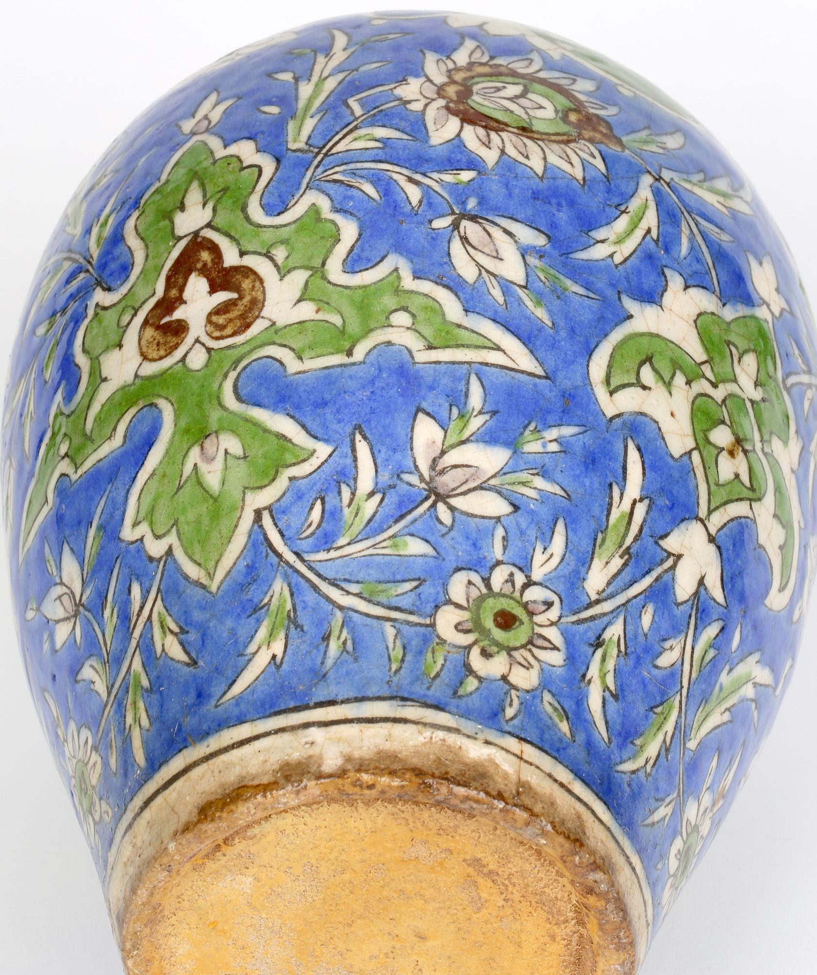 Glazed Persian Islamic Hand Painted Large Floral Decorated Pottery Vase