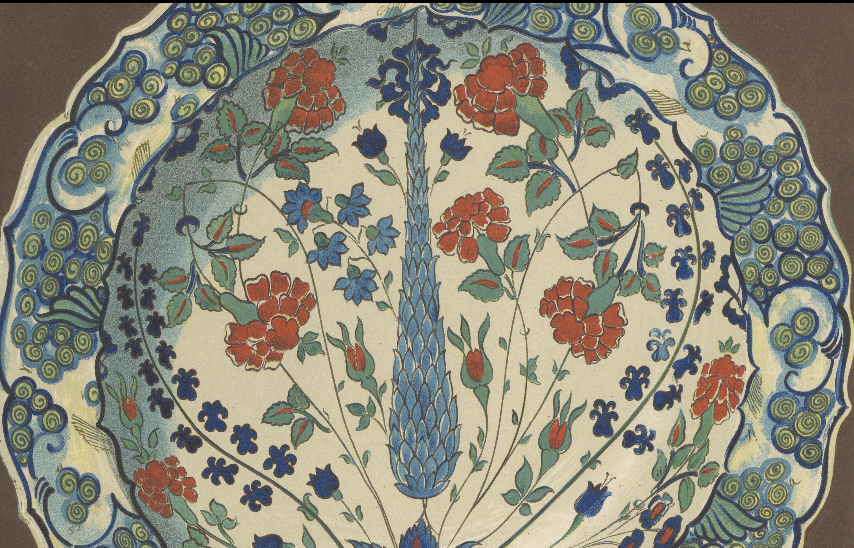 Persischer Fayence-Teller im Iznik-Stil, florales Design - Julius Lessing, Berlin 1890 im Zustand „Gut“ im Angebot in Langweer, NL