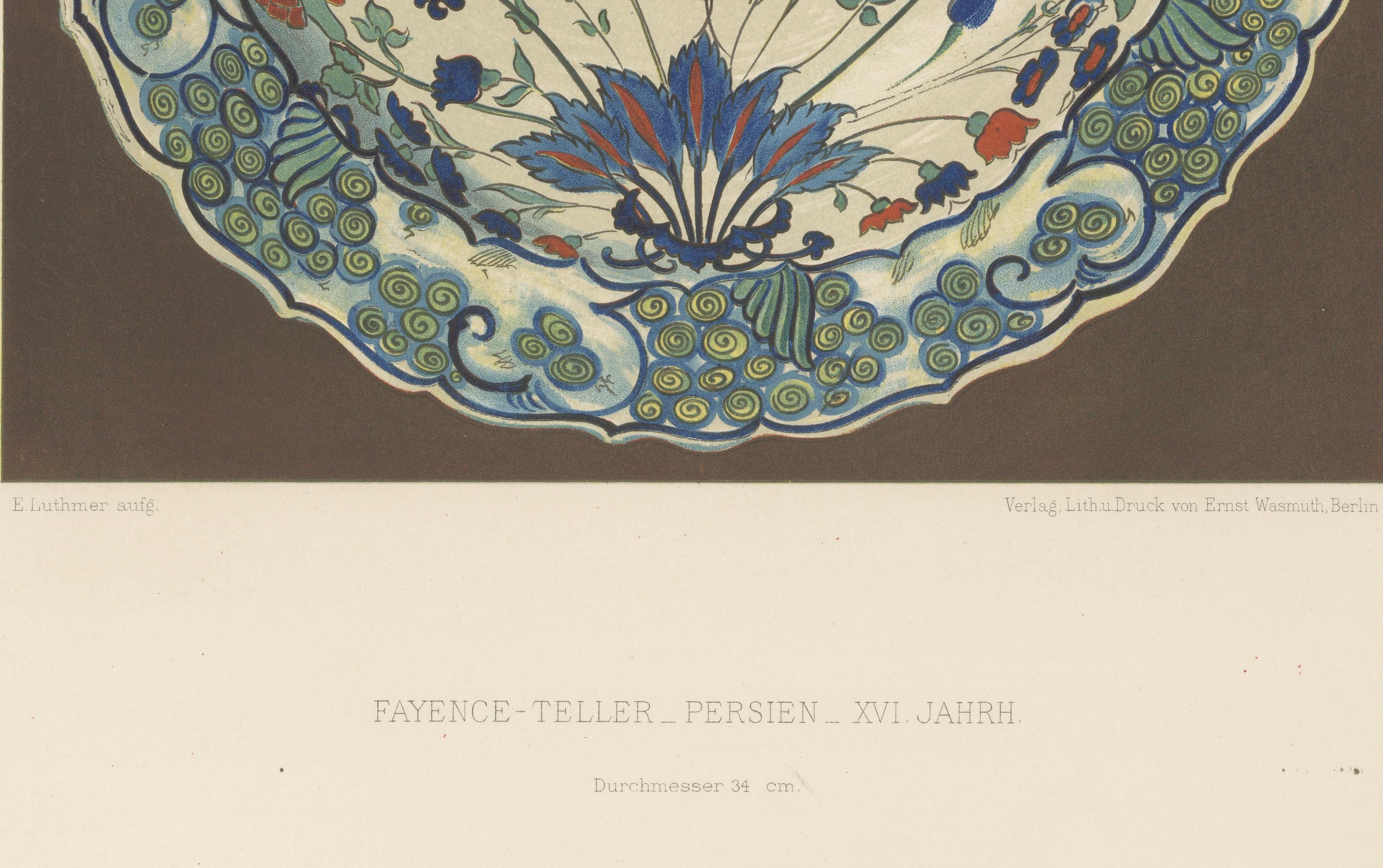 Persischer Fayence-Teller im Iznik-Stil, florales Design - Julius Lessing, Berlin 1890 (Spätes 19. Jahrhundert) im Angebot