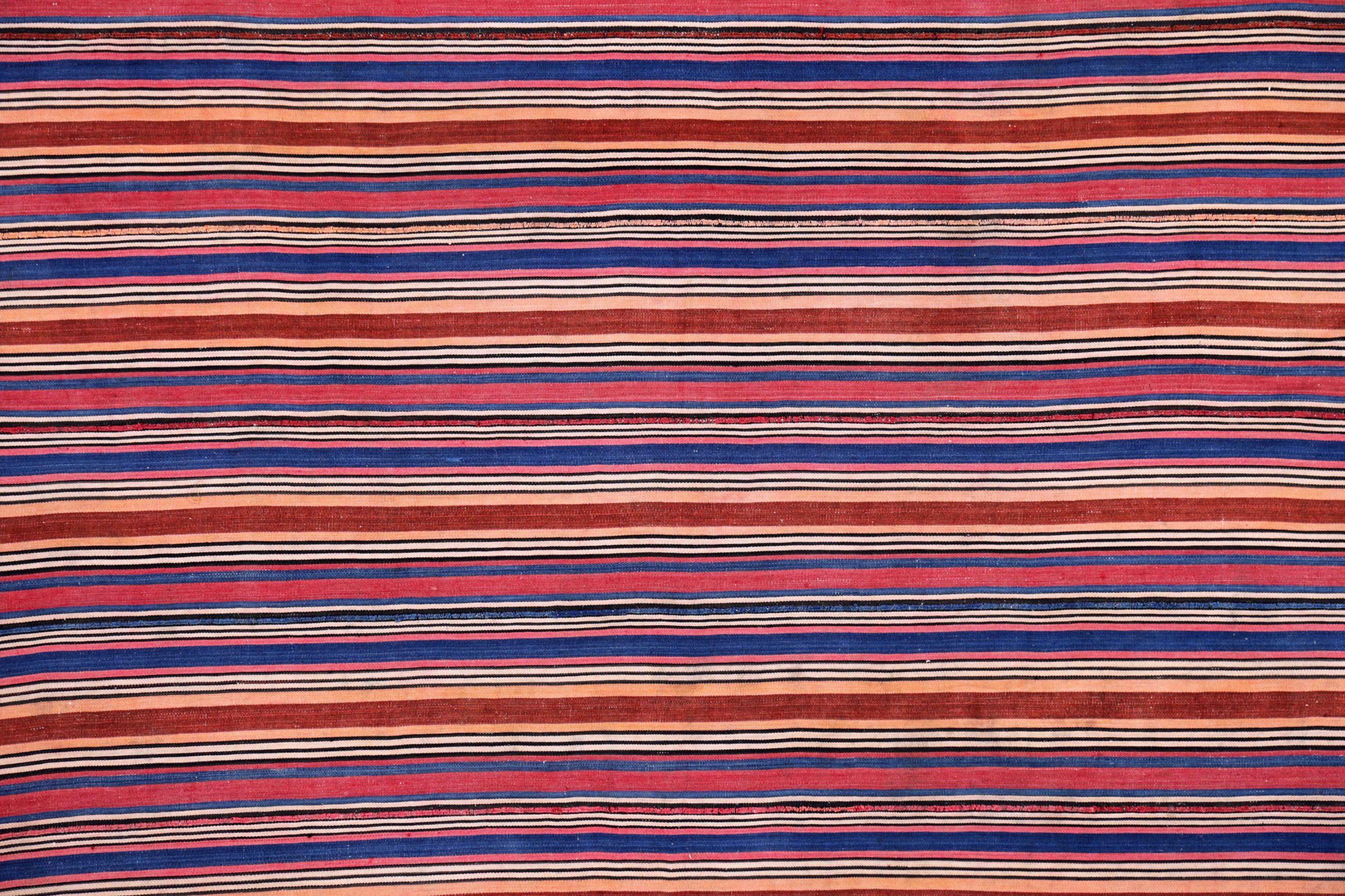 Persische Jajim-Teppiche Circa 1910 - Wolle Blau Elfenbein Rosa Rot Design - 91133 (Asiatisch) im Angebot