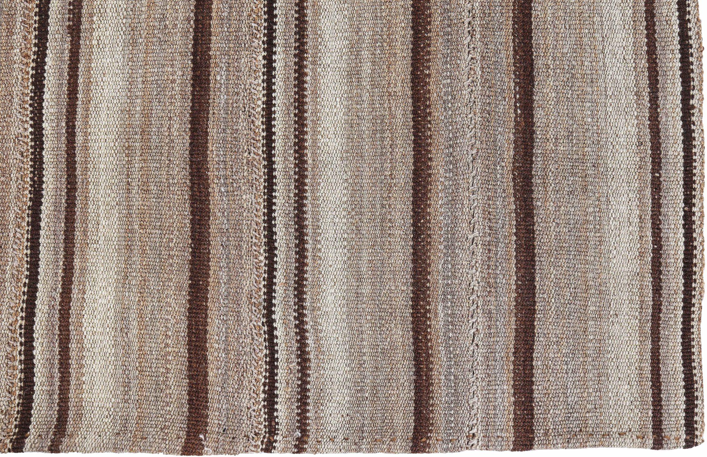 Persische Jajim Bereich Teppiche CIRCA 1910 - Wolle Braun Elfenbein Design - 91317 (20. Jahrhundert) im Angebot