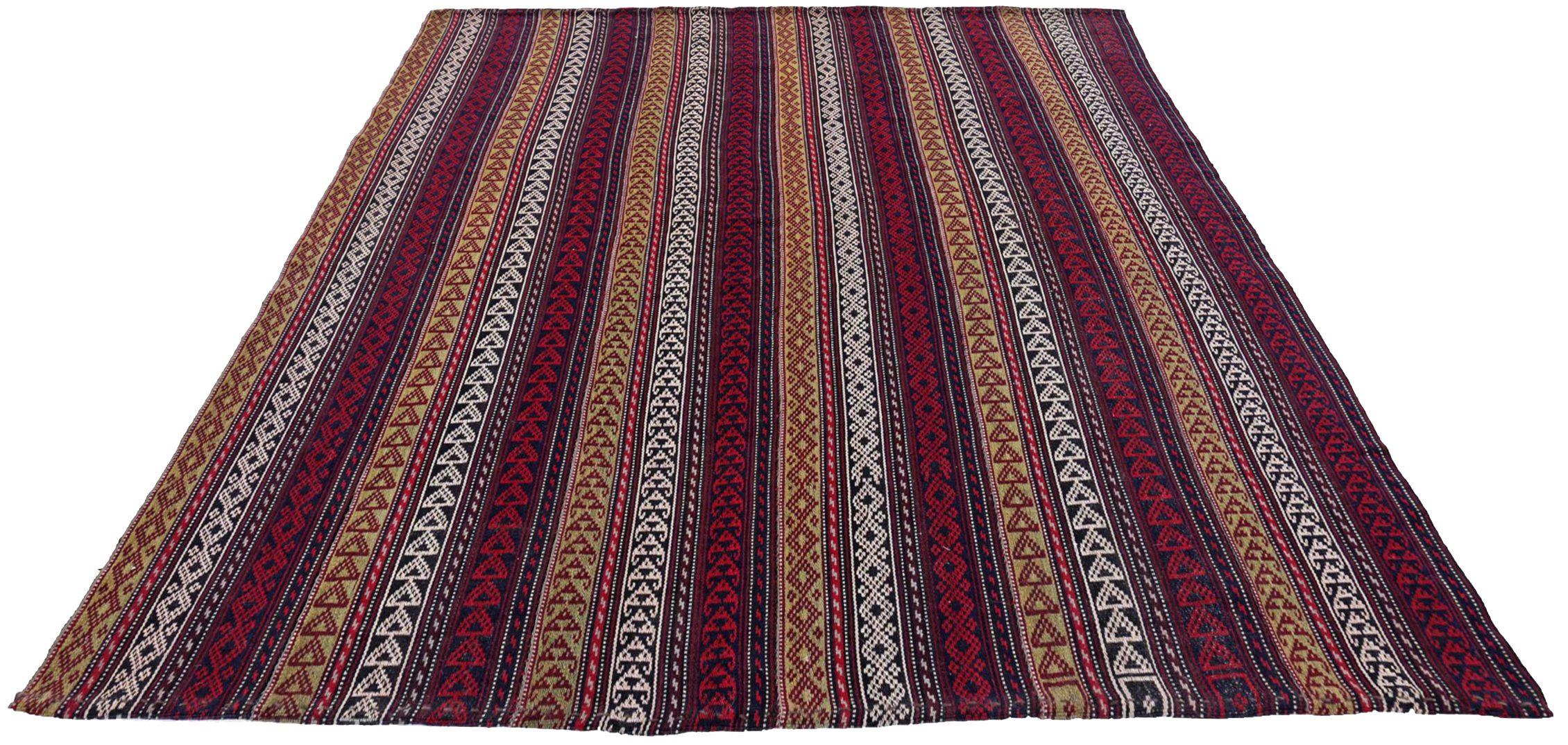 Entdecken Sie die Eleganz der persischen Jajim mit Teppichen um 1910. Dieses exklusive Design aus Wolle und Elfenbeinrot-Gelb ist perfekt, um Ihren Raum zu verschönern.