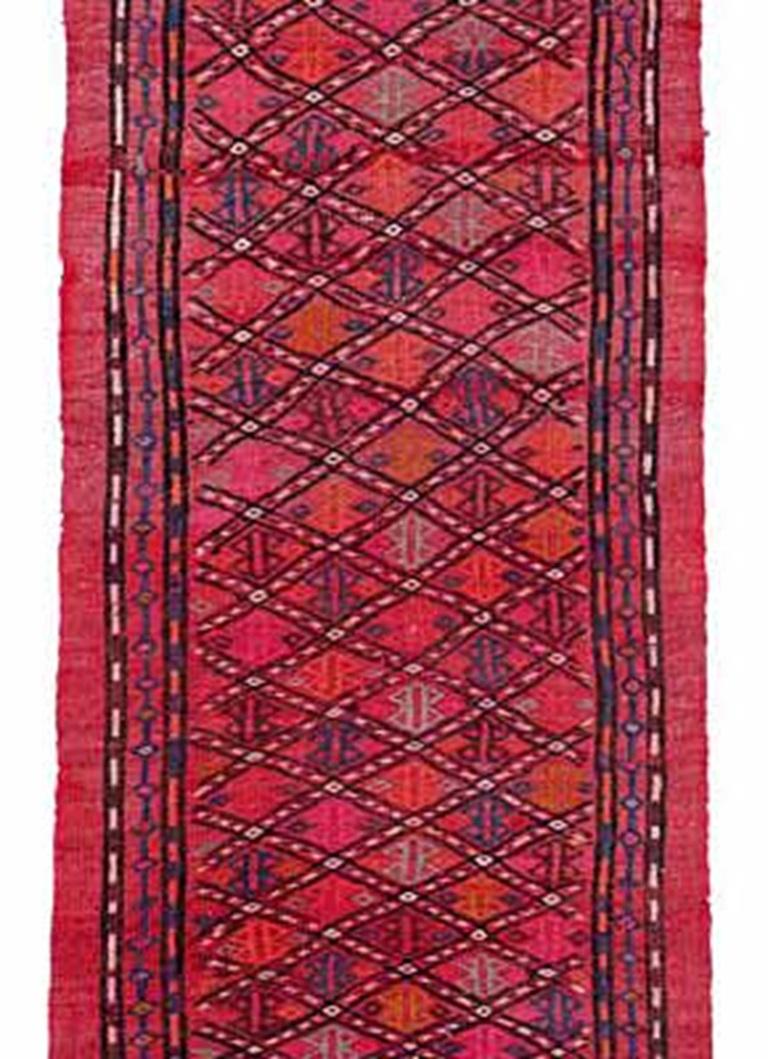 Persischer Jajim-Läufer Circa 1910 - Wolle Blau Orange Rot Design - 91359 (Asiatisch) im Angebot