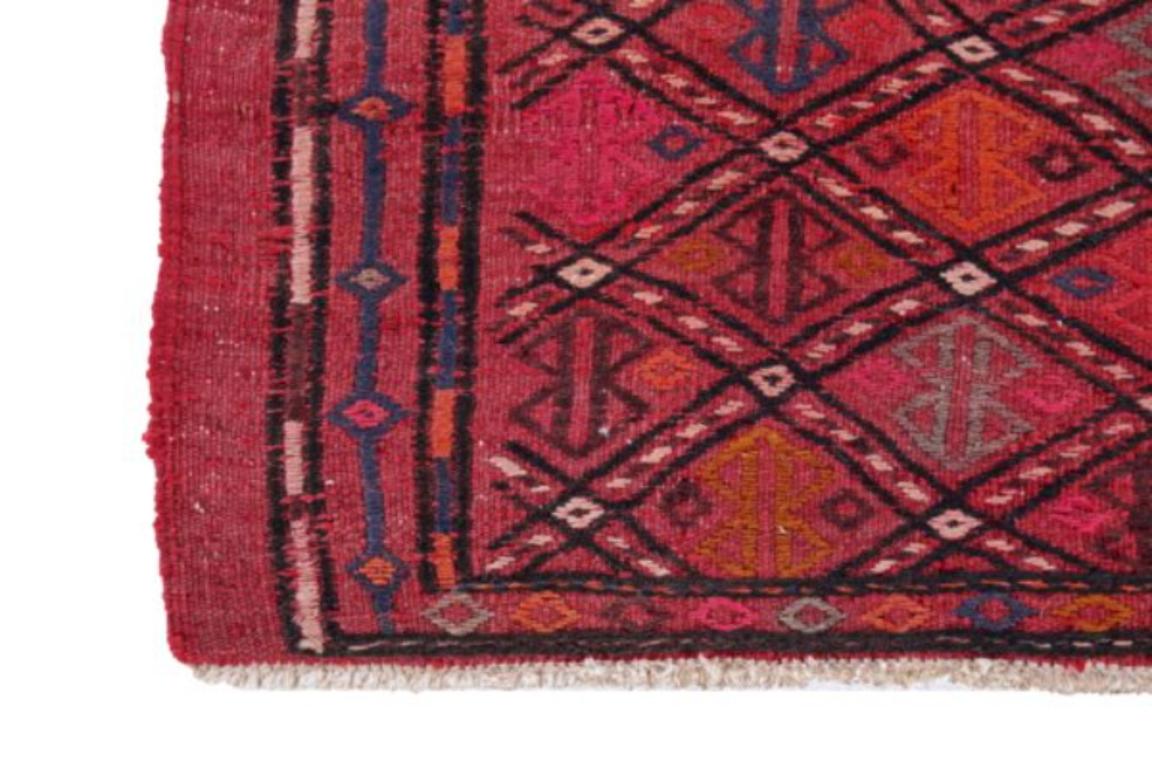 Persischer Jajim-Läufer Circa 1910 - Wolle Blau Orange Rot Design - 91359 im Zustand „Hervorragend“ im Angebot in Dallas, TX
