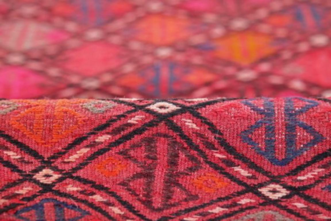 Persischer Jajim-Läufer Circa 1910 - Wolle Blau Orange Rot Design - 91359 (20. Jahrhundert) im Angebot