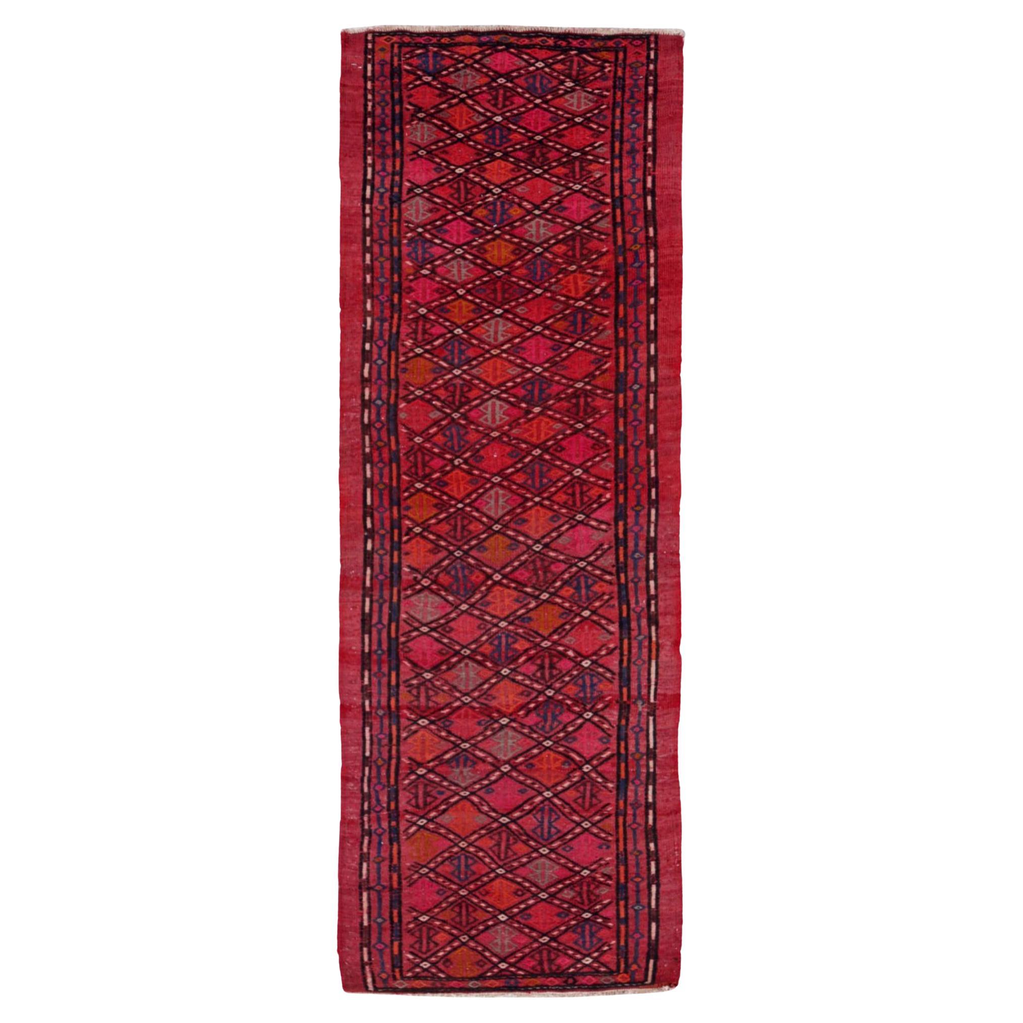 Tapis de course persan Jajim Circa 1910 - Laine Bleu Orange Rouge Design - 91359