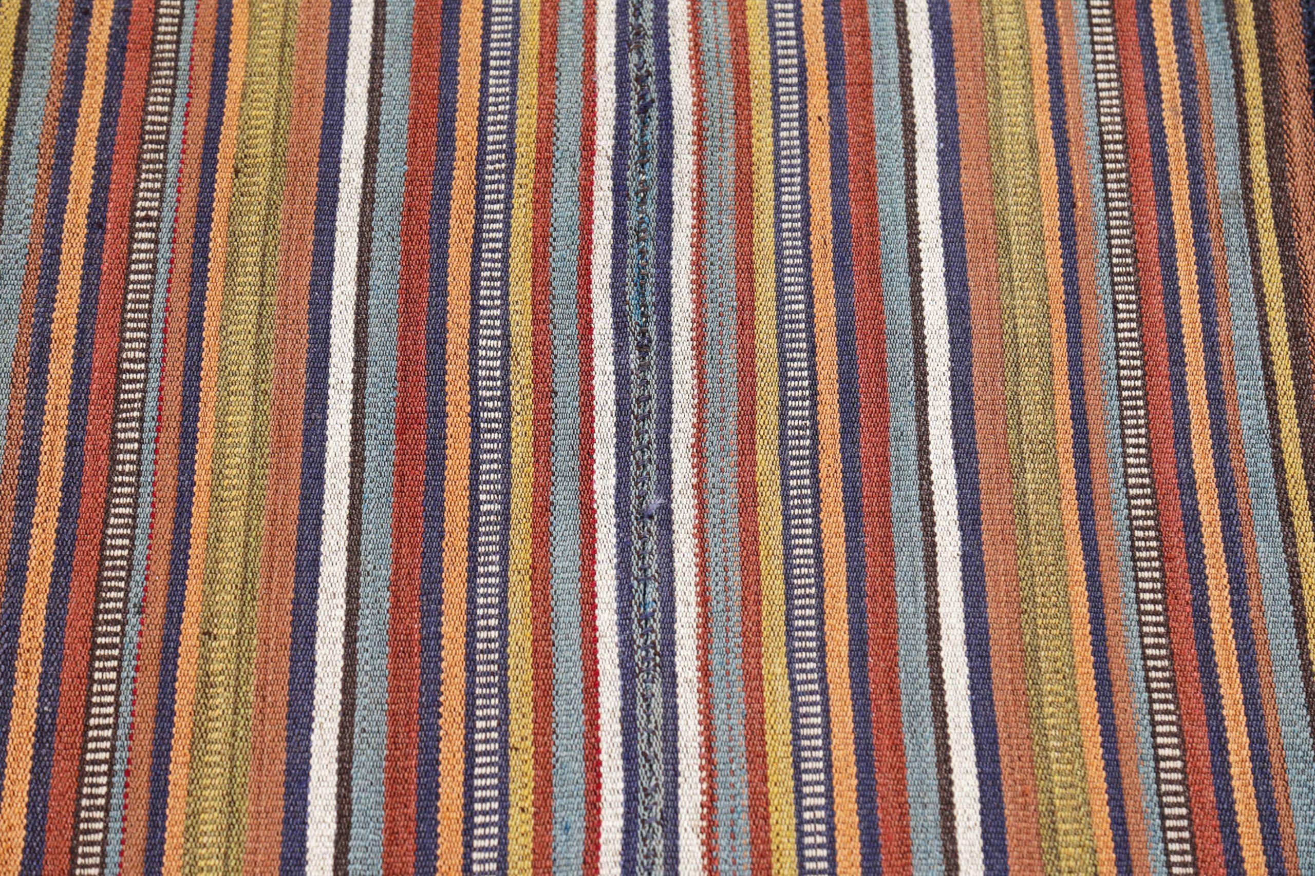 Asian Persian Jajim Small Rug Circa 1910 - Wool Black Blue Green Orange Red - 91115 For Sale