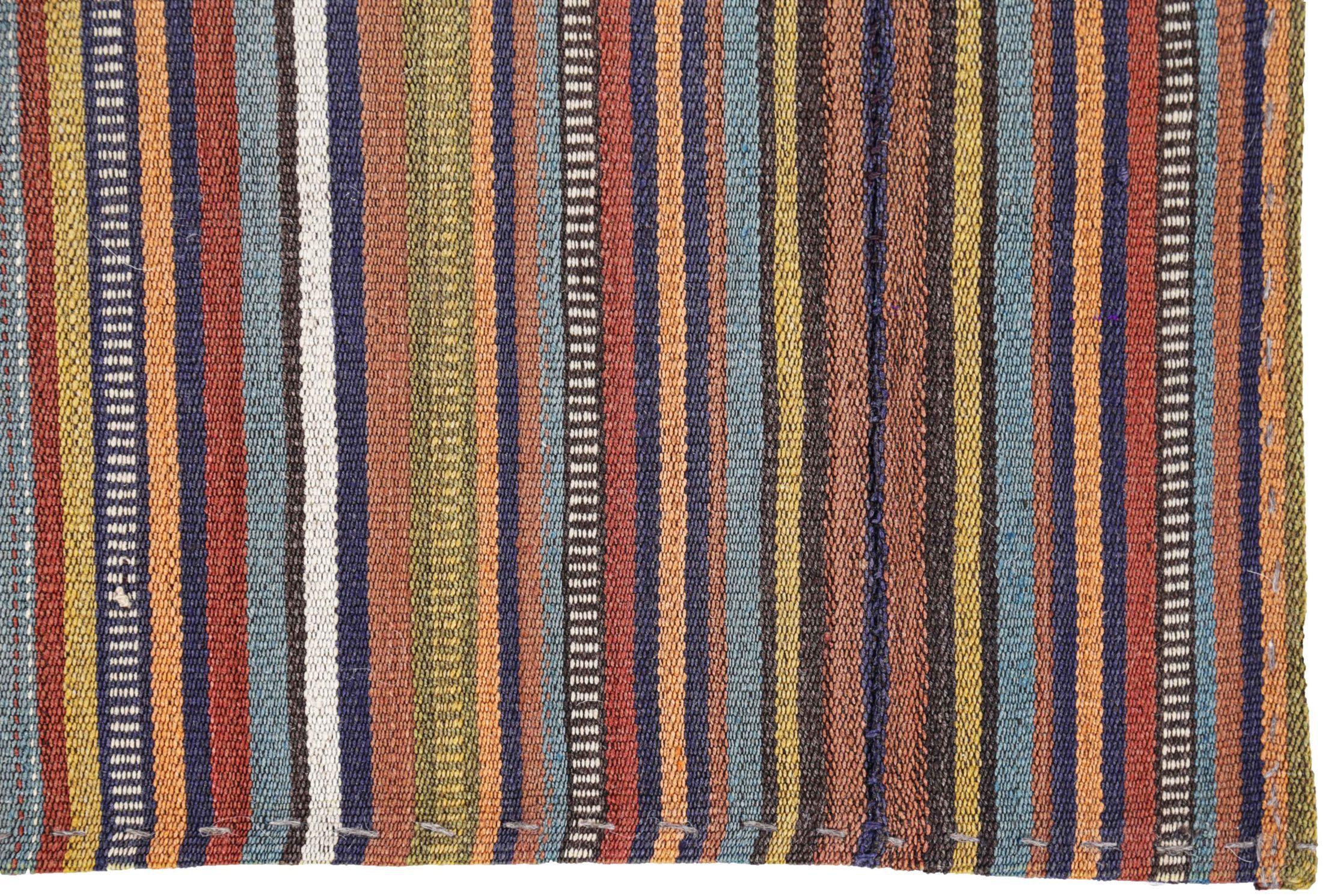 Persian Jajim Small Rug Circa 1910 - Wool Black Blue Green Orange Red - 91115 In Excellent Condition For Sale In Dallas, TX