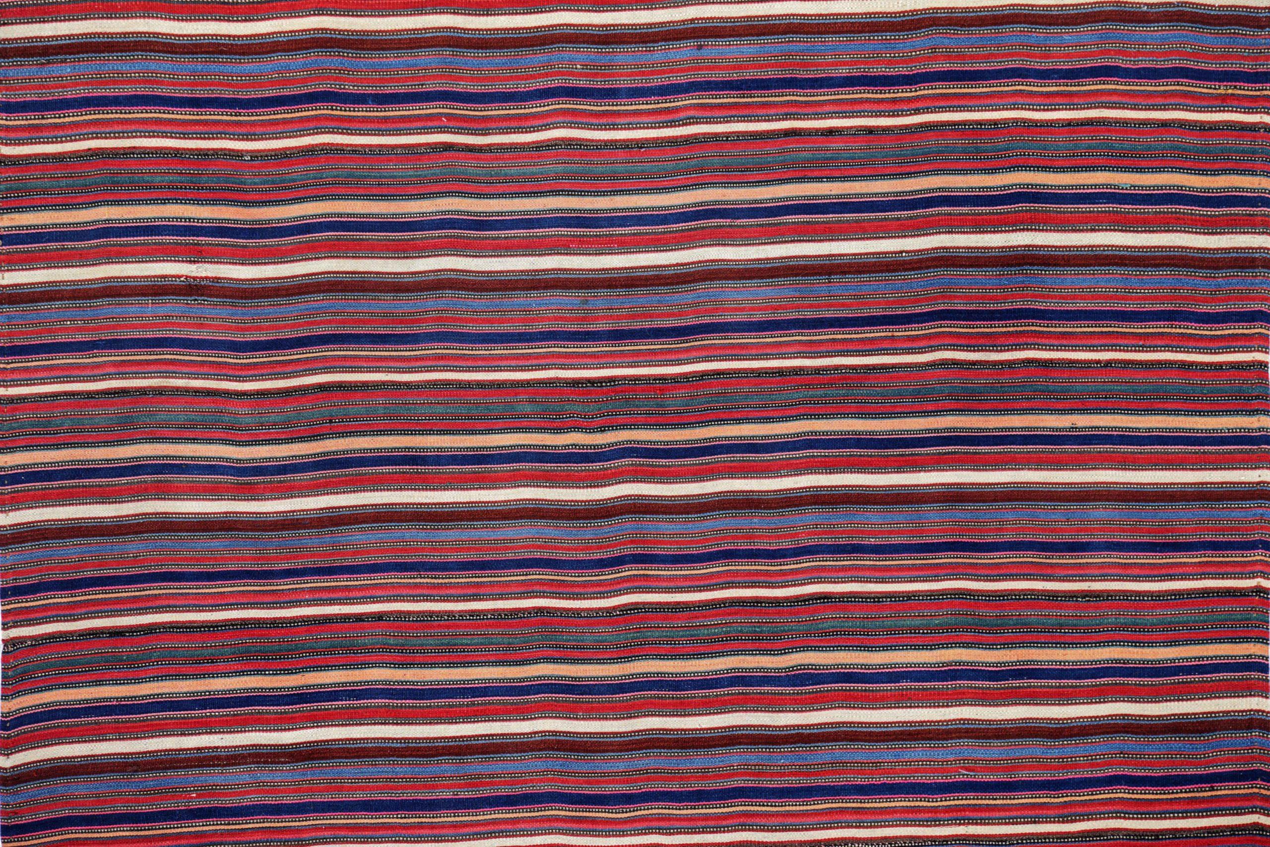 Asiatique Petit tapis persan Jajim Circa 1910 - Laine Bleu Brown Vert Rouge Jaune - 91252 en vente
