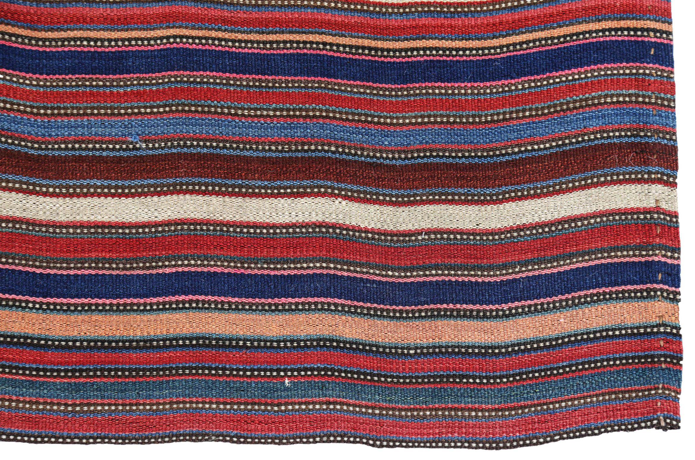 Petit tapis persan Jajim Circa 1910 - Laine Bleu Brown Vert Rouge Jaune - 91252 Excellent état - En vente à Dallas, TX