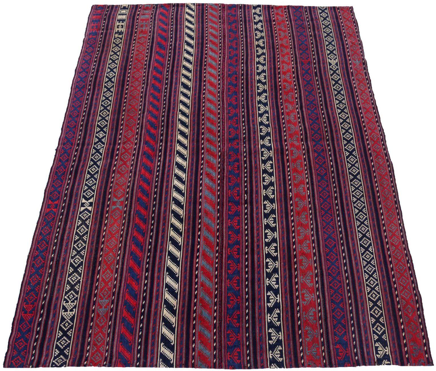Entdecken Sie die Eleganz des persischen Jajim mit dem kleinen Teppich von CIRCA 1910. Dieses exklusive Design aus Wolle und BlauBraunElfenbeinRot ist perfekt, um Ihren Raum zu verschönern.