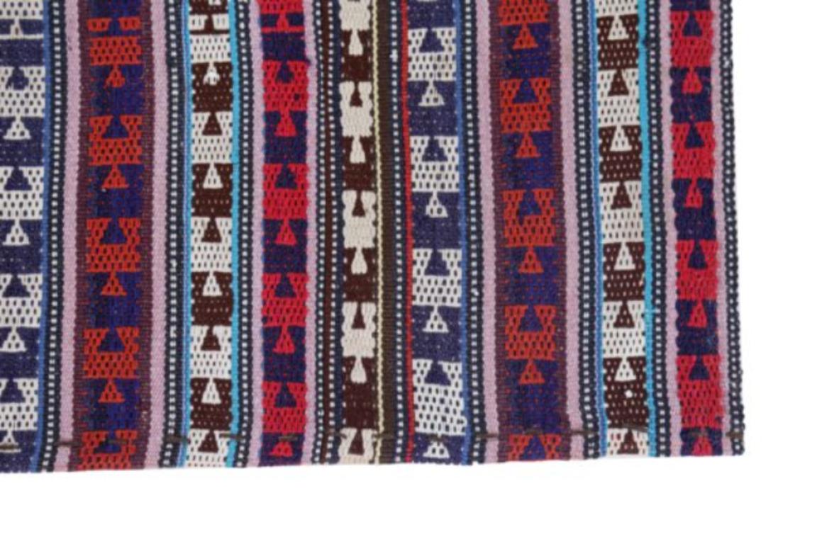 Persischer Jajim Kleiner Teppich CIRCA 1910 - Wolle Blau Braun Elfenbein Rot Design - 91362 im Zustand „Hervorragend“ im Angebot in Dallas, TX
