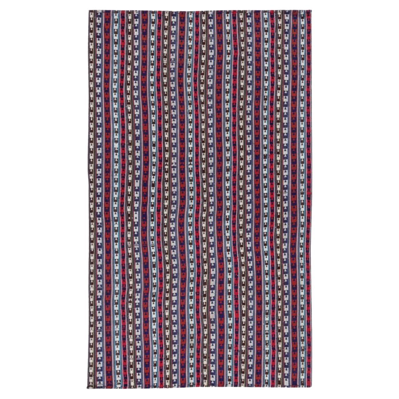Persischer Jajim Kleiner Teppich CIRCA 1910 - Wolle Blau Braun Elfenbein Rot Design - 91362
