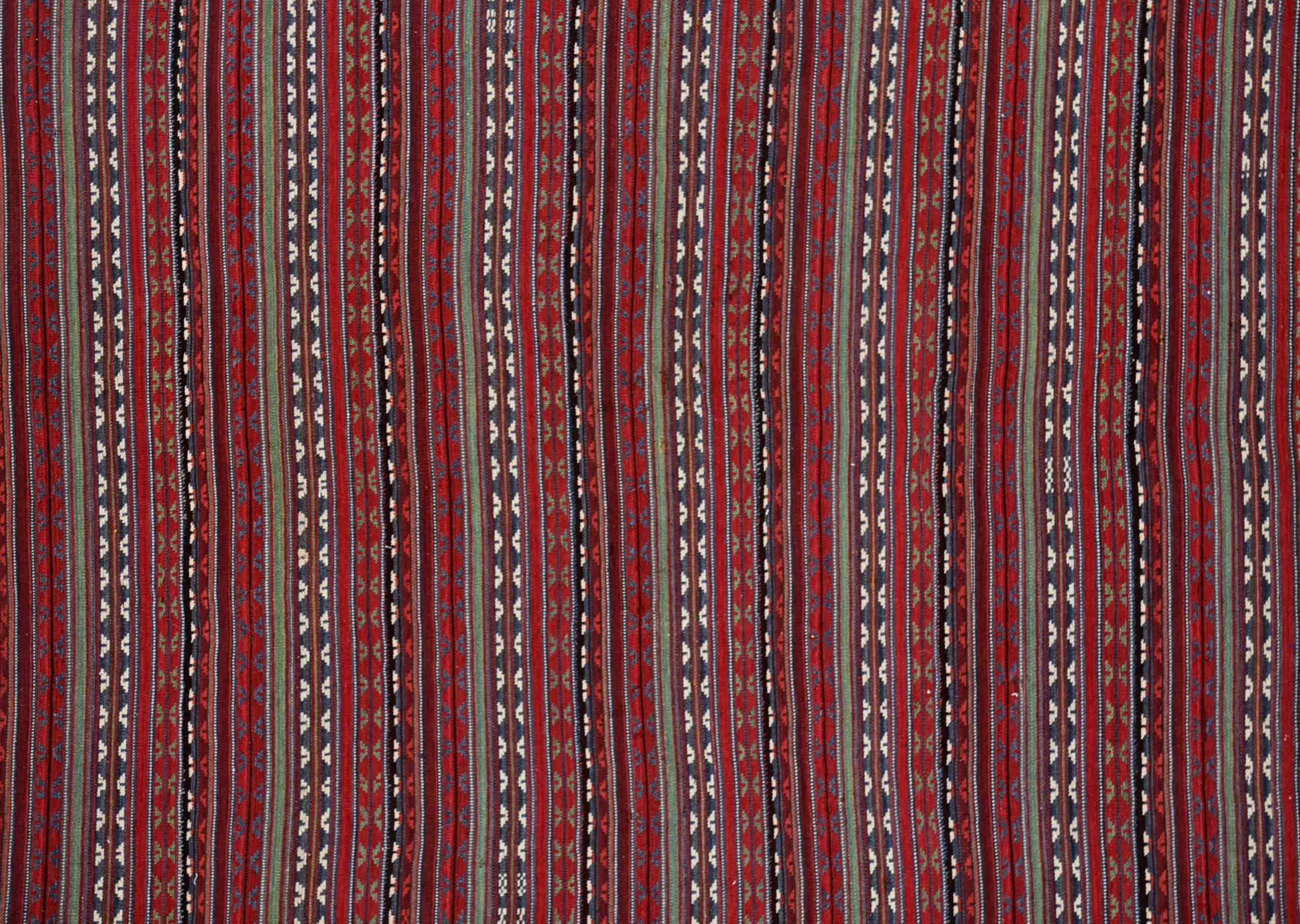 Persischer Jajim Kleiner Teppich Circa 1910 - Wolle Blau Grün Elfenbein Rot Design - 91114 (Asiatisch) im Angebot