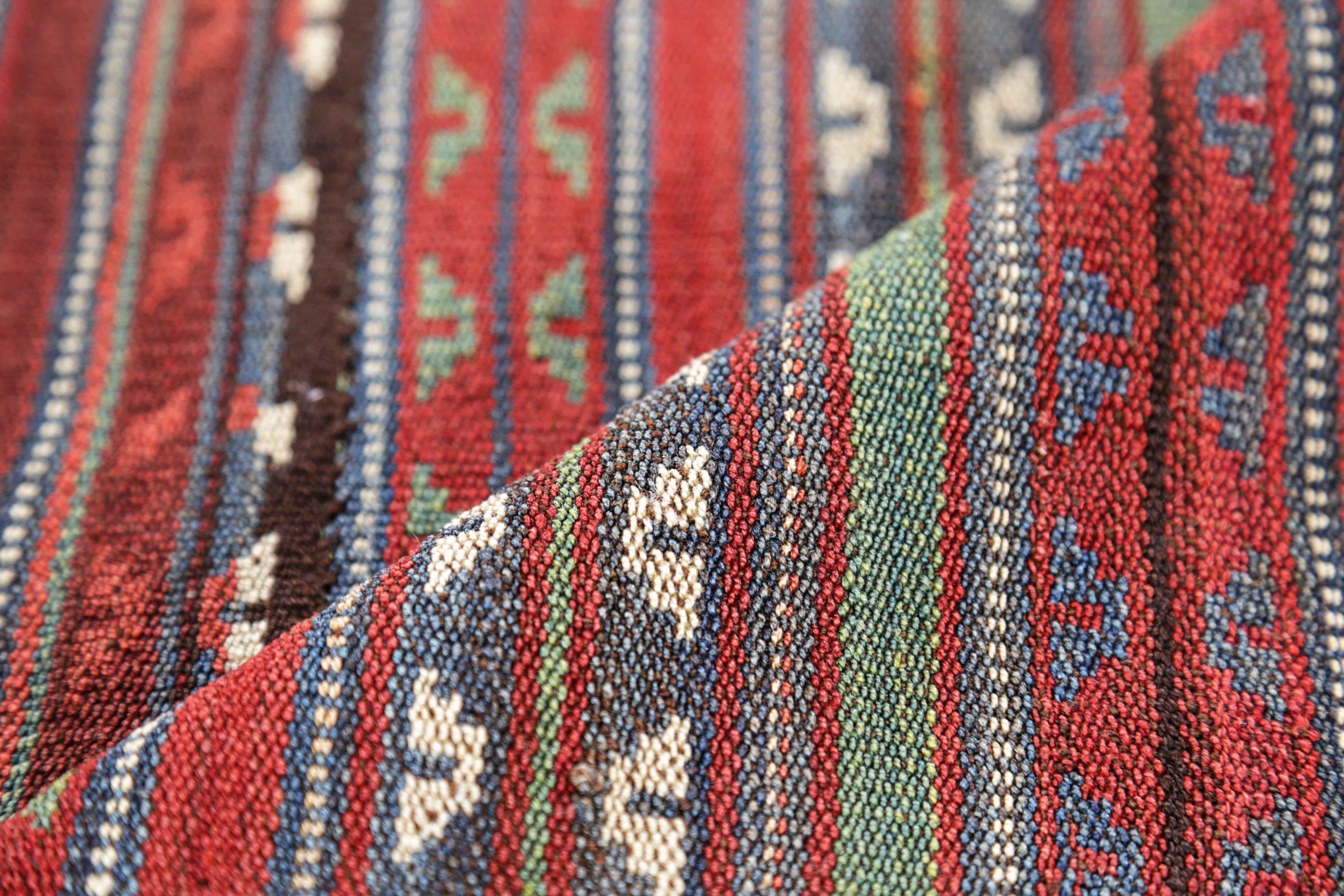 Persischer Jajim Kleiner Teppich Circa 1910 - Wolle Blau Grün Elfenbein Rot Design - 91114 (20. Jahrhundert) im Angebot