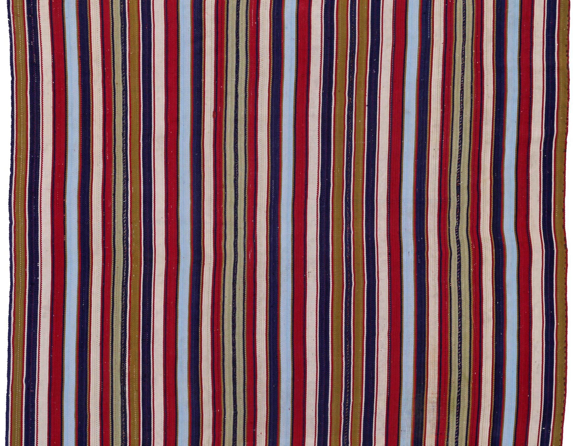 Persischer Jajim Kleiner Teppich Circa 1910 - Wolle Blau Grün Elfenbein Rot Design - 91136 (Asiatisch) im Angebot
