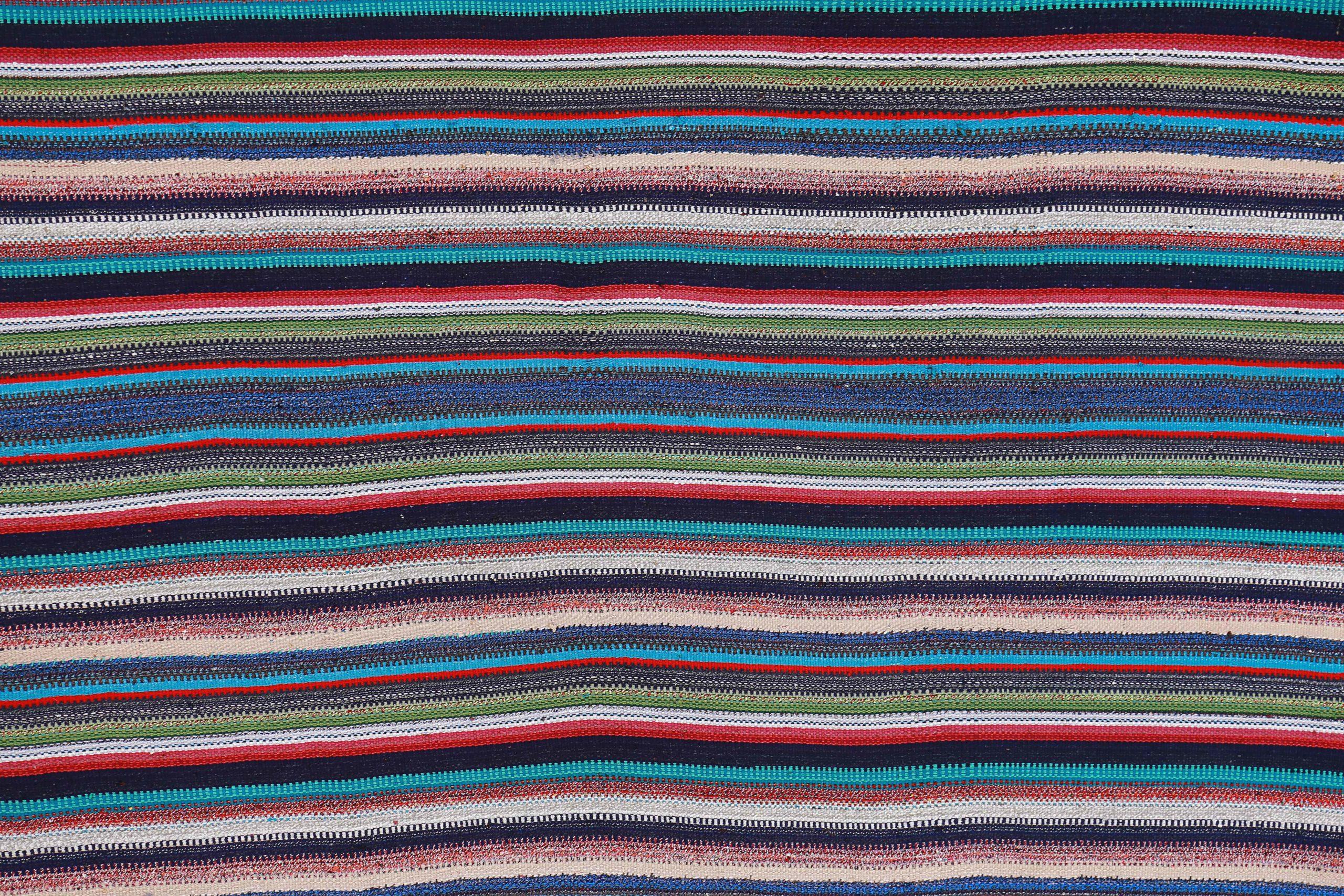 Persischer Jajim Kleiner Teppich Circa 1910 - Wolle Blau Grün Elfenbein Rot Design - 91339 (Asiatisch) im Angebot