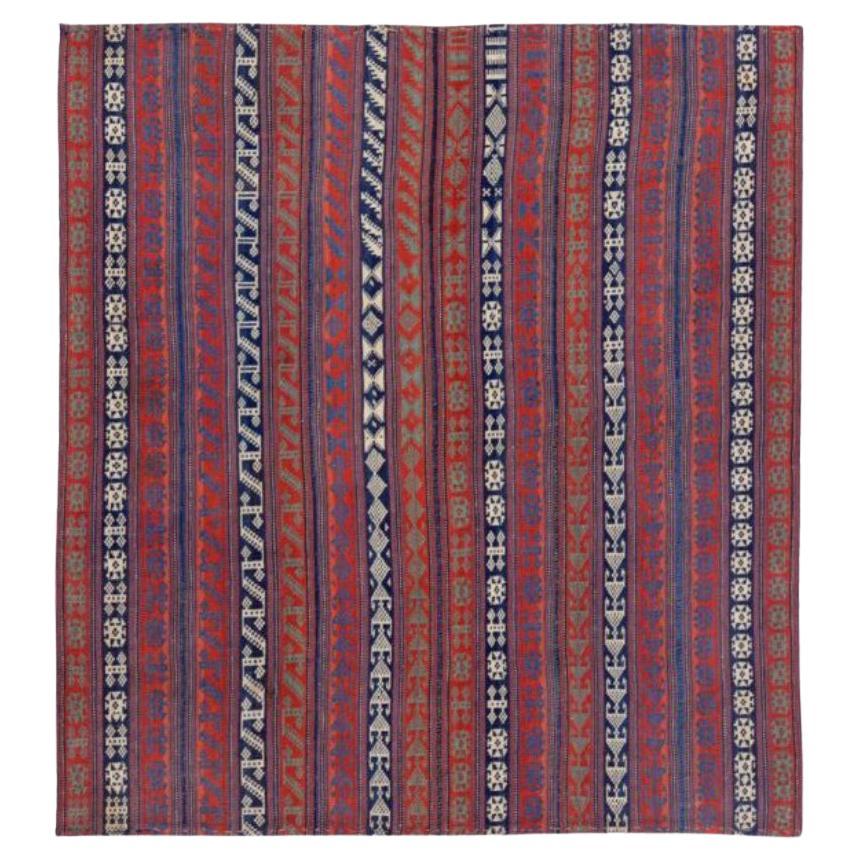 Persischer Jajim Kleiner Teppich Circa 1910 - Wolle Blau Grün Elfenbein Rot Design - 91390