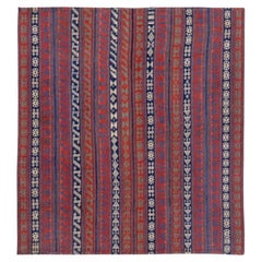 Persischer Jajim Kleiner Teppich Circa 1910 - Wolle Blau Grün Elfenbein Rot Design - 91390