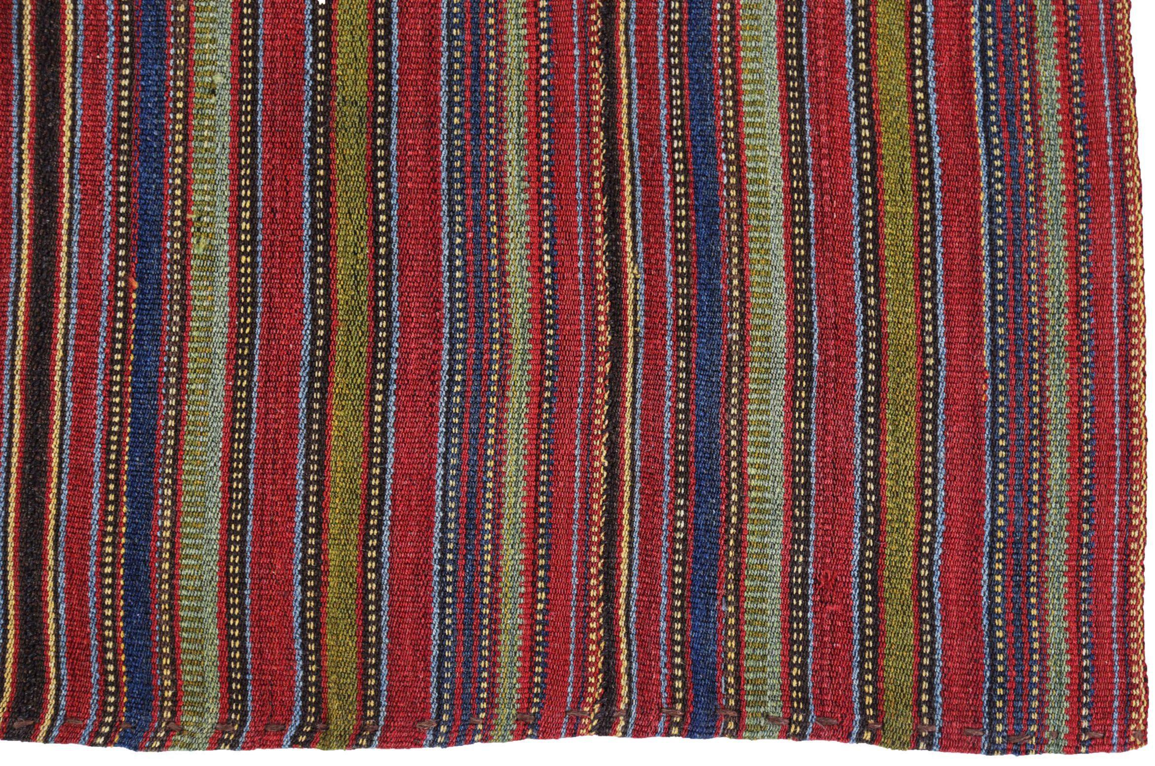 Persischer Jajim Kleiner Teppich Circa 1910 - Wolle Blau Grün Rot Design - 91137 im Zustand „Hervorragend“ im Angebot in Dallas, TX