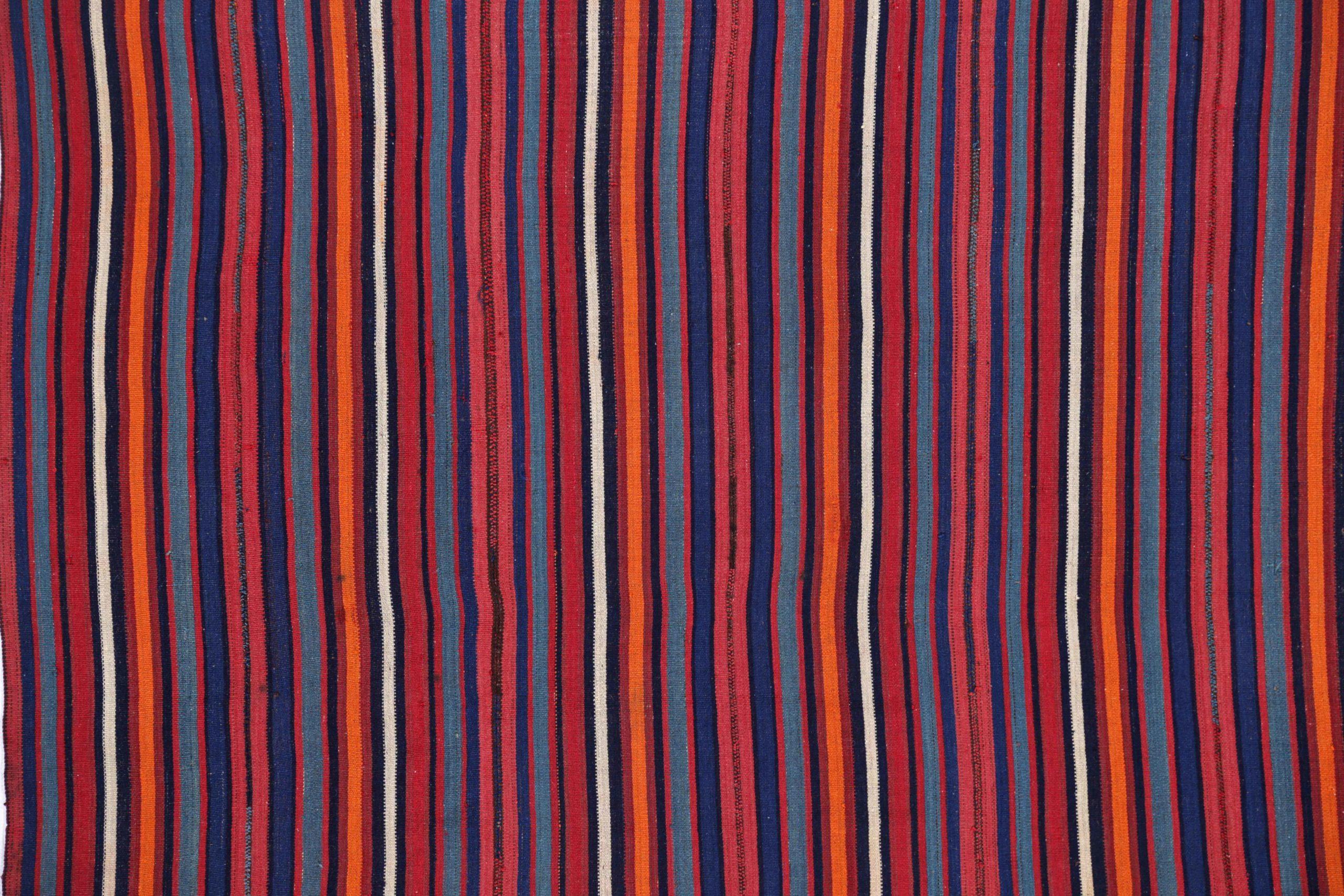 Persischer Jajim Kleiner Teppich Circa 1910 - Wolle Blau Elfenbein Orange Rosa Design - 91320 (Asiatisch) im Angebot