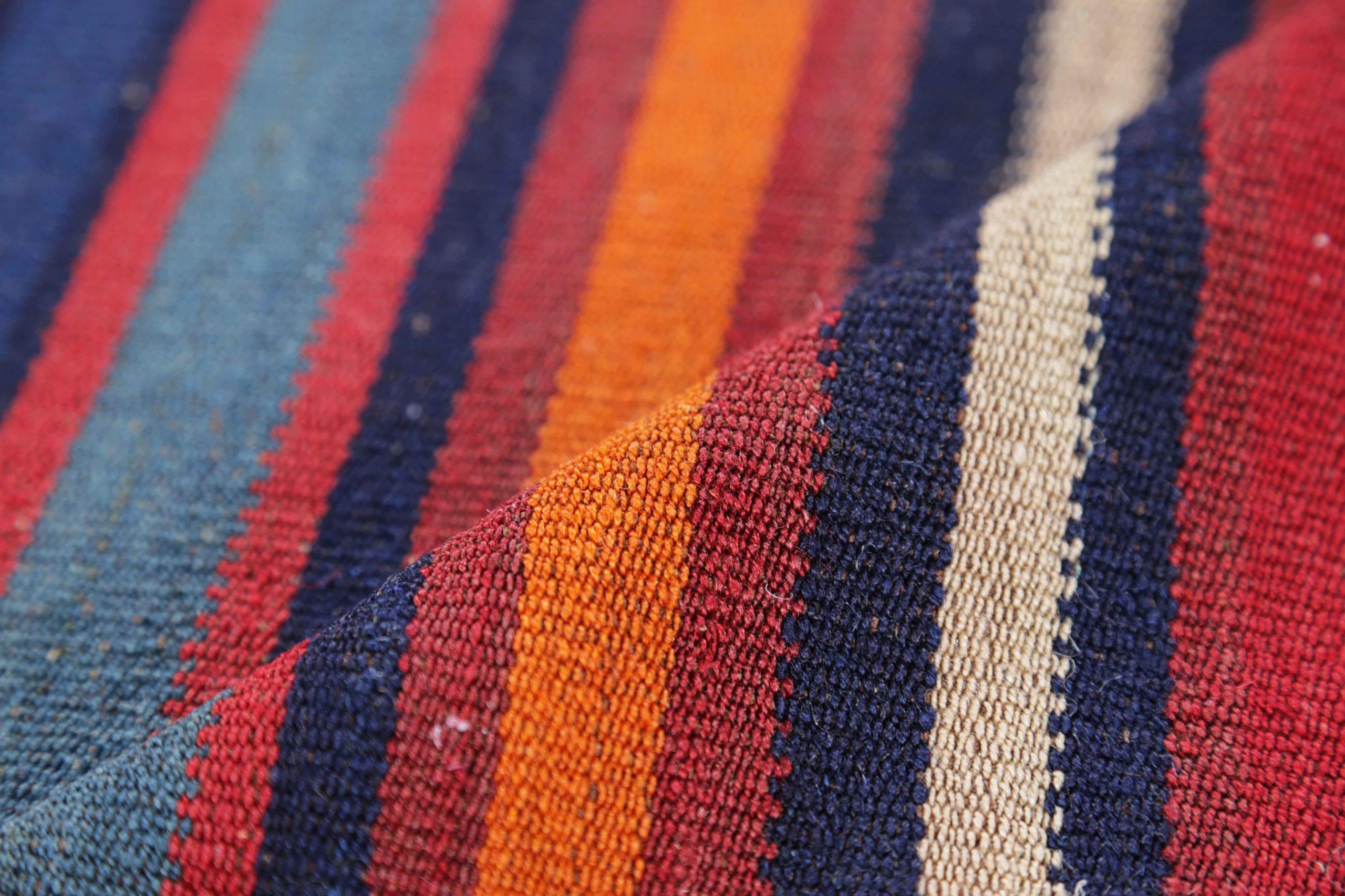 Persischer Jajim Kleiner Teppich Circa 1910 - Wolle Blau Elfenbein Orange Rosa Design - 91320 (20. Jahrhundert) im Angebot