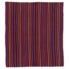 Petit tapis persan Jajim datant d'environ 1910, motif en laine bleu ivoire orange rose - 91320