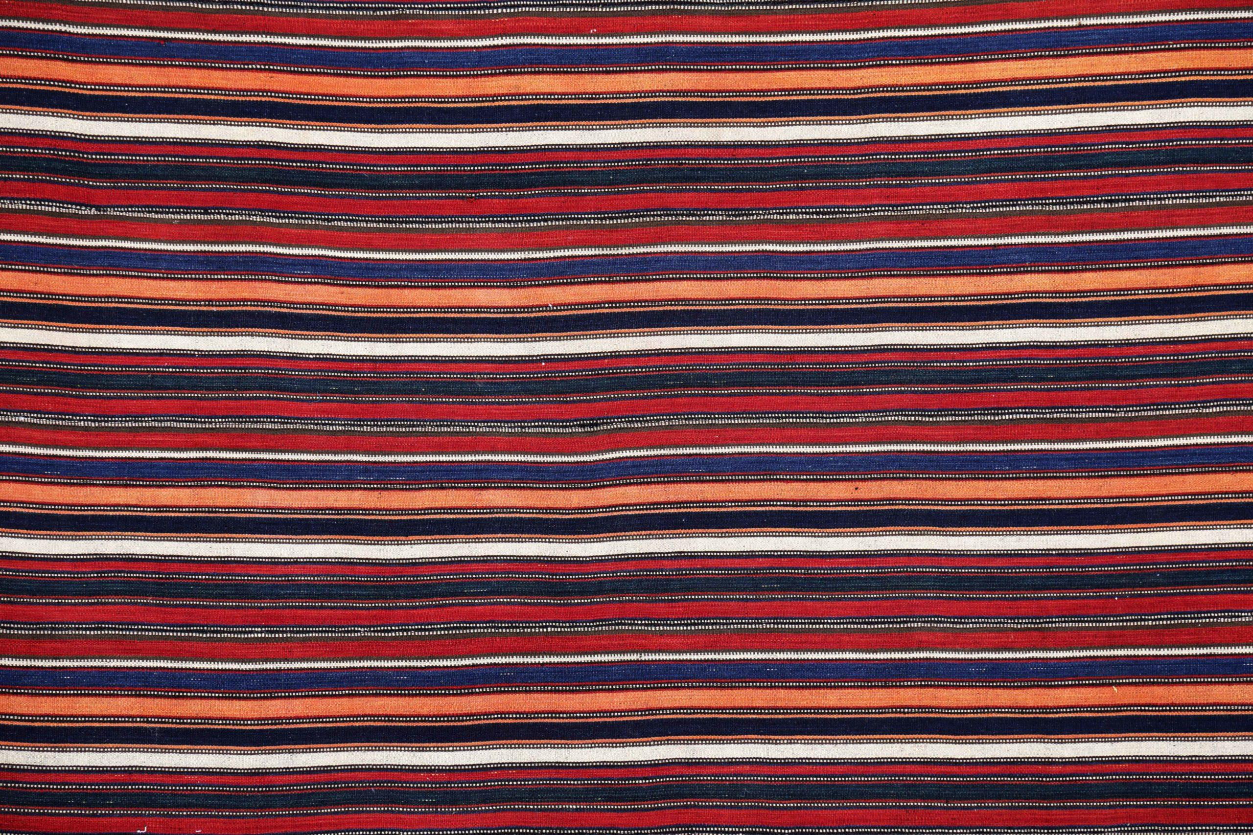 Persischer Jajim Kleiner Teppich Circa 1910 - Wolle Blau Elfenbein Orange Rot Design - 91110 (Asiatisch) im Angebot