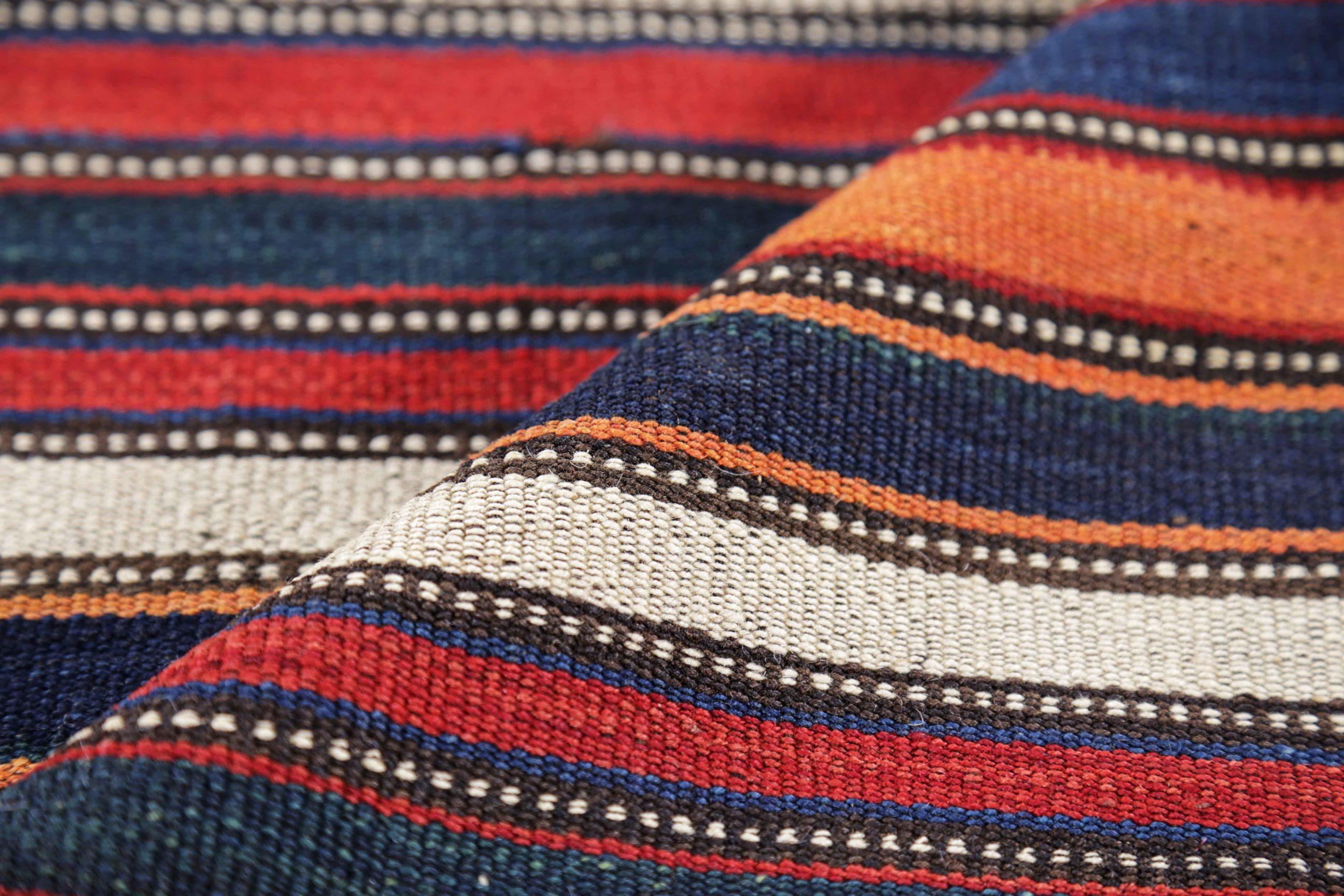 Persischer Jajim Kleiner Teppich Circa 1910 - Wolle Blau Elfenbein Orange Rot Design - 91110 (20. Jahrhundert) im Angebot