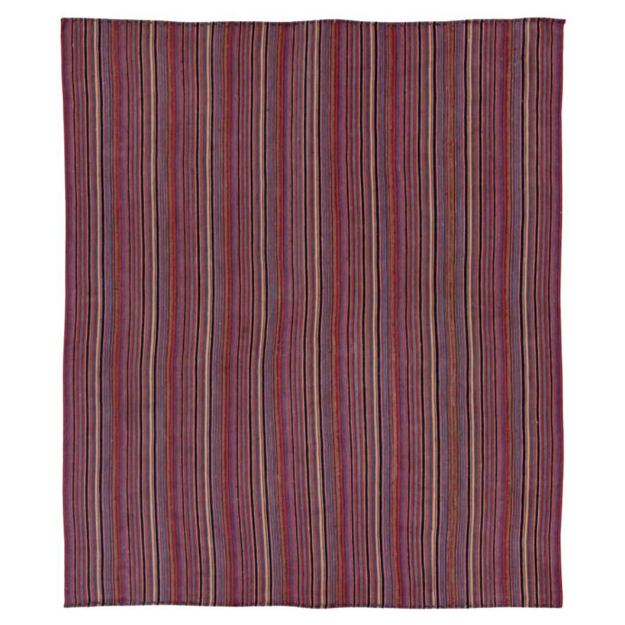 Petit tapis persan Jajim vers 1910 - Laine bleu ivoire rouge revers rouge - 91368