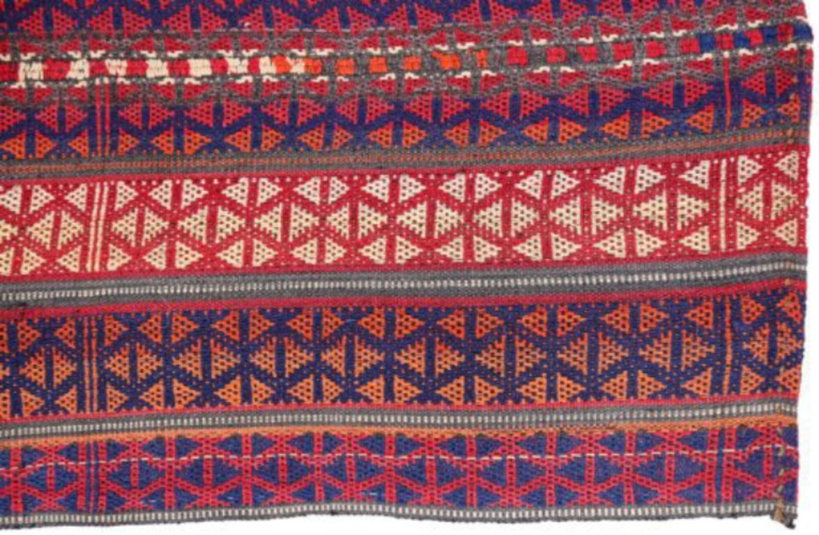 Persischer Jajim Kleiner Teppich Circa 1910 - Wolle Blau Elfenbein Rot Design - 91384 (Asiatisch) im Angebot