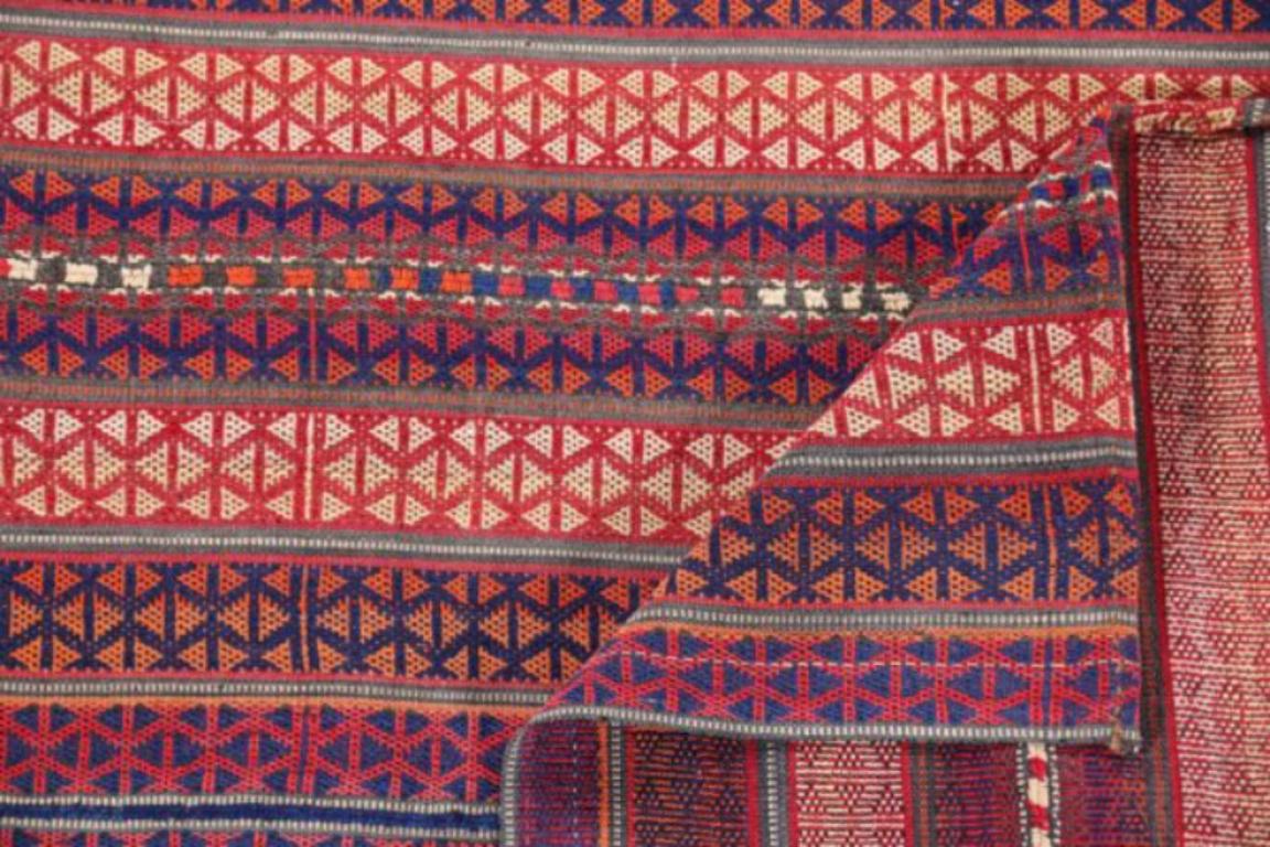 Persischer Jajim Kleiner Teppich Circa 1910 - Wolle Blau Elfenbein Rot Design - 91384 (20. Jahrhundert) im Angebot