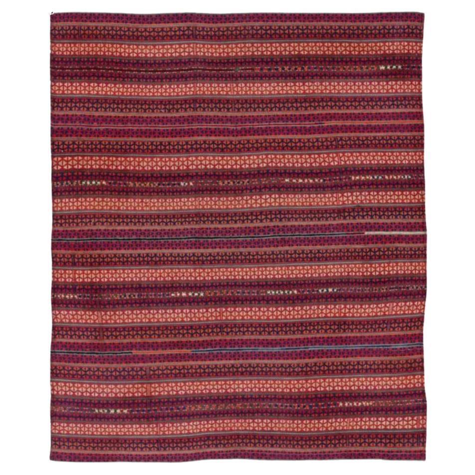 Persian Jajim Small Rug Circa 1910 - Wool Blue Ivory Red Design - 91384