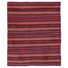Persian Jajim Small Rug Circa 1910 - Wool Blue Ivory Red Design - 91384