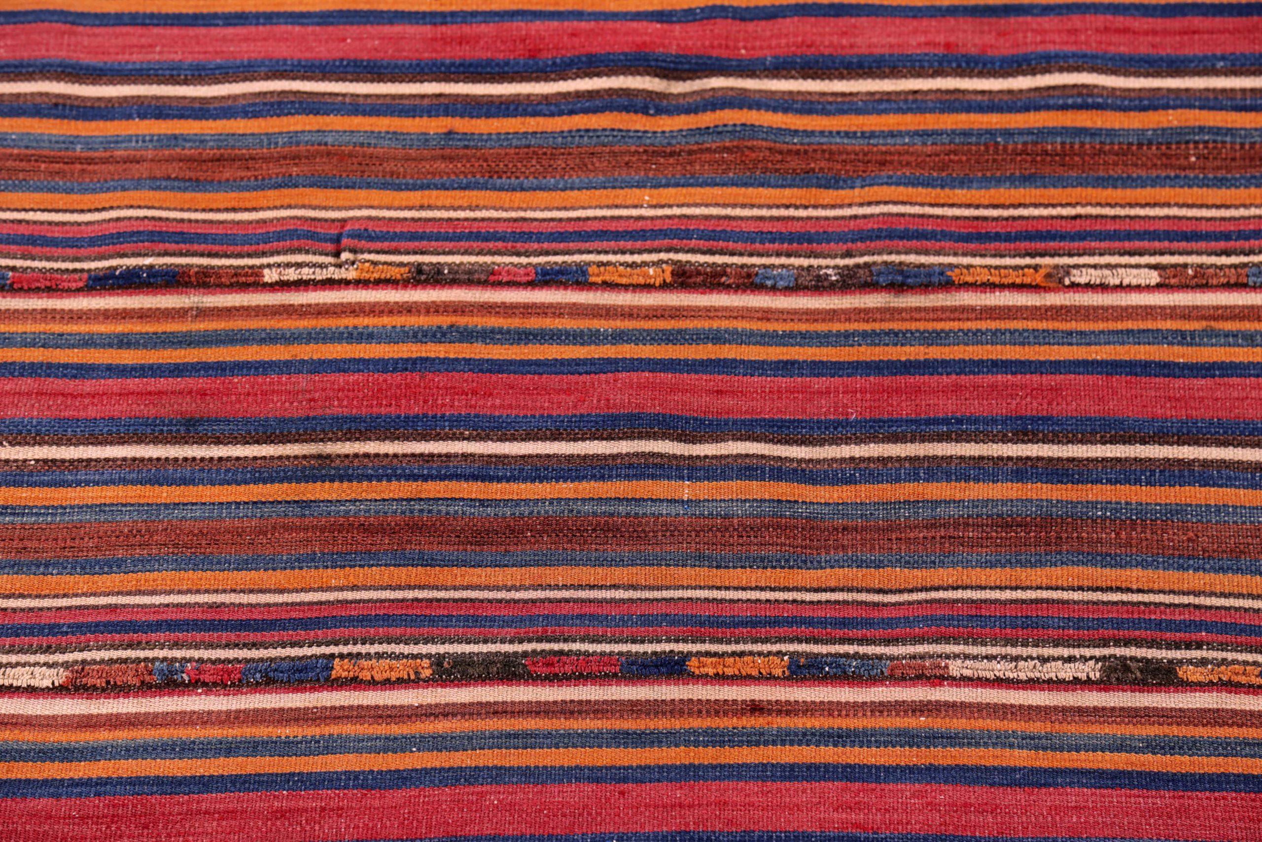 Persischer Jajim Kleiner Teppich Circa 1910 - Wolle Blau Orange Rosa Rot Design - 91315 (Asiatisch) im Angebot