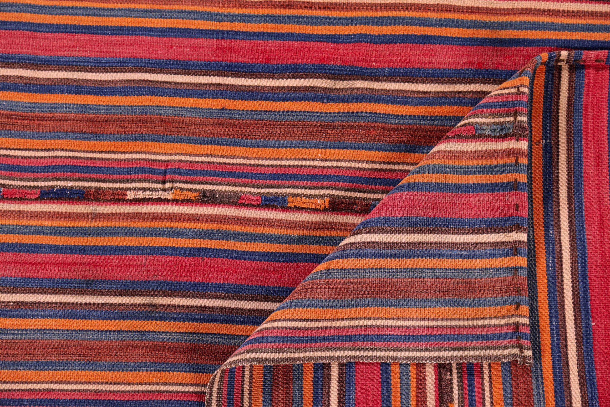 Persischer Jajim Kleiner Teppich Circa 1910 - Wolle Blau Orange Rosa Rot Design - 91315 im Zustand „Hervorragend“ im Angebot in Dallas, TX