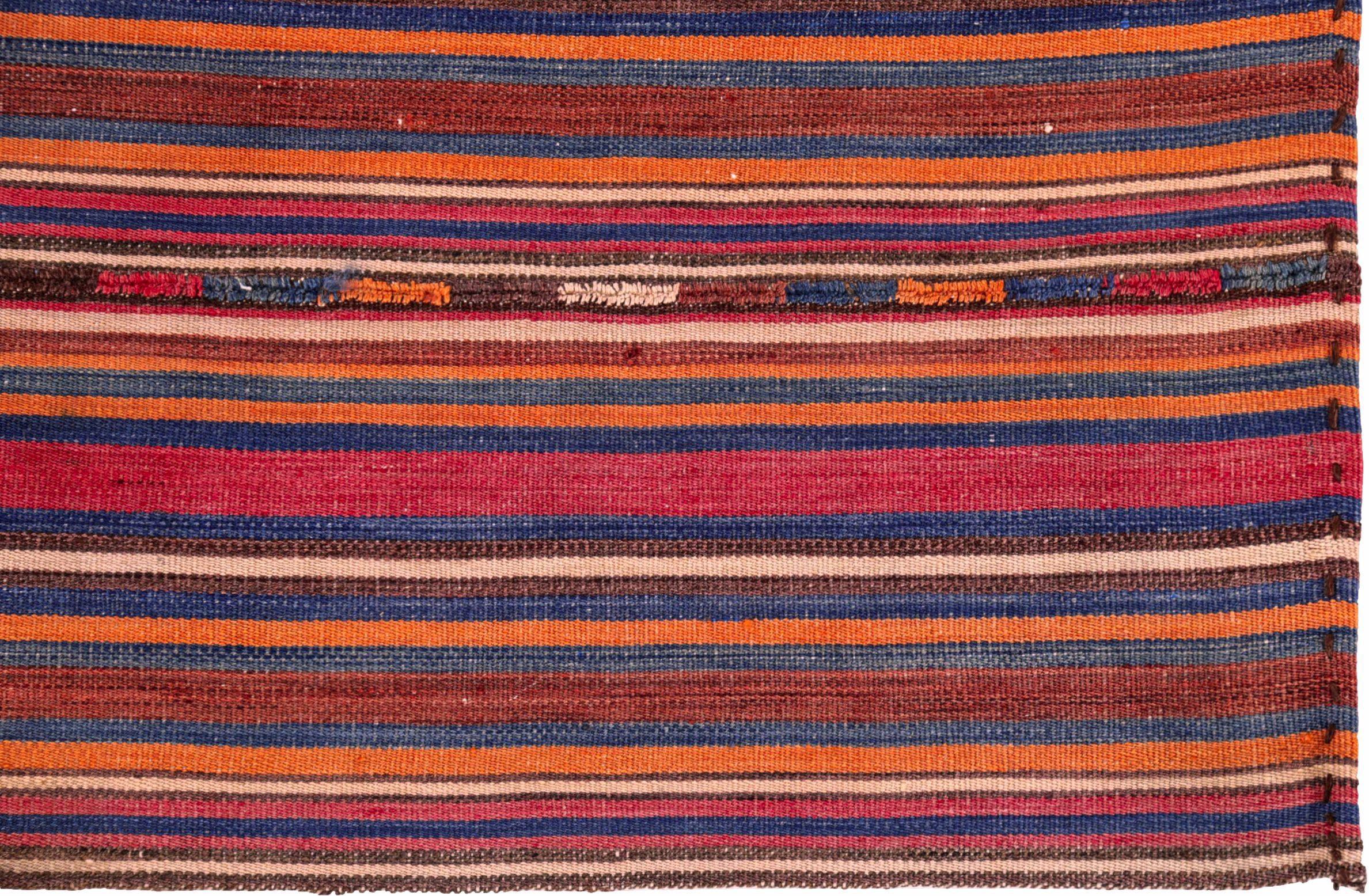 Persischer Jajim Kleiner Teppich Circa 1910 - Wolle Blau Orange Rosa Rot Design - 91315 (20. Jahrhundert) im Angebot