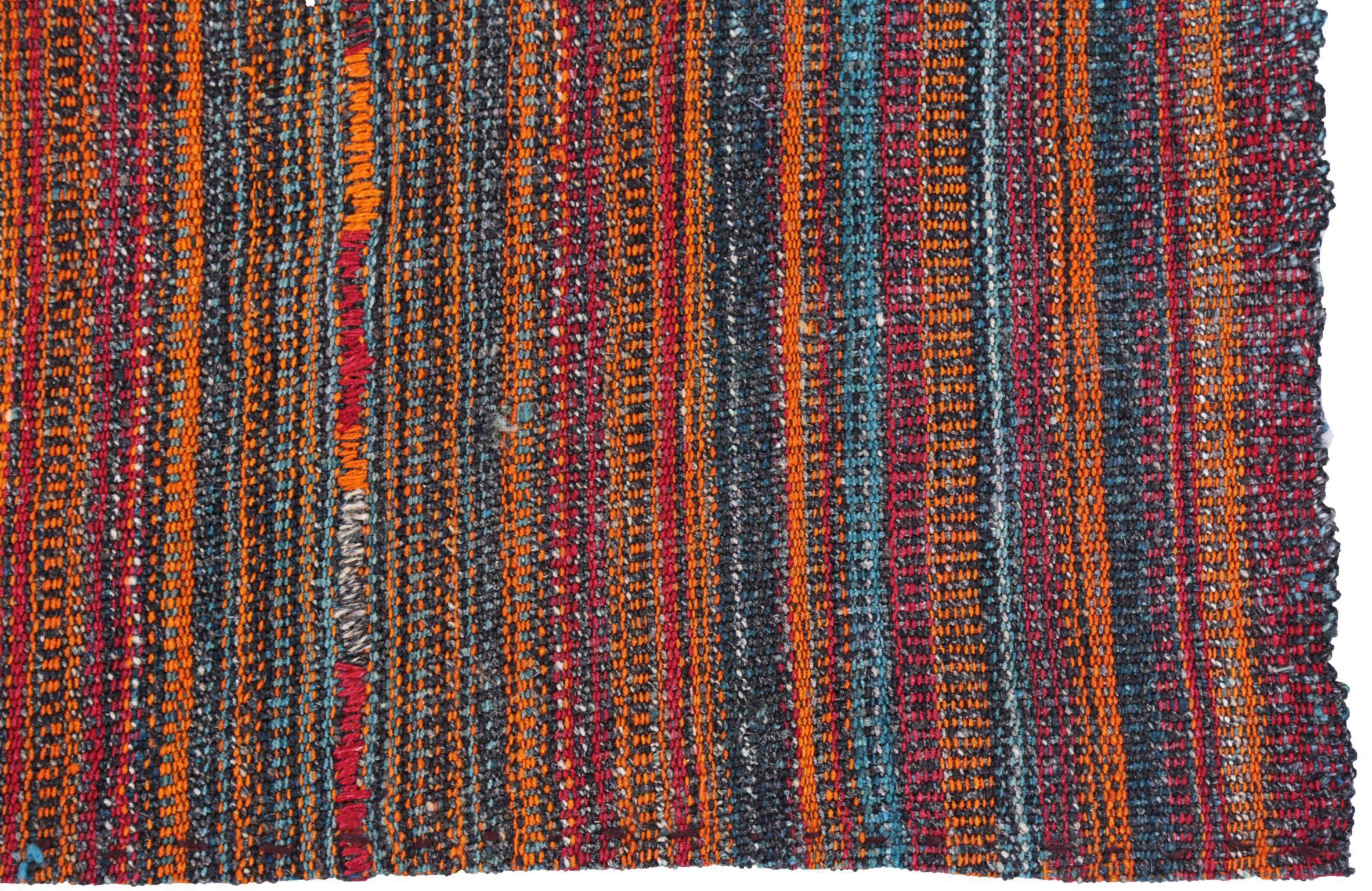 Persischer Jajim Kleiner Teppich Circa 1910 - Wolle Blau Orange Rot Design - 91351 (20. Jahrhundert) im Angebot
