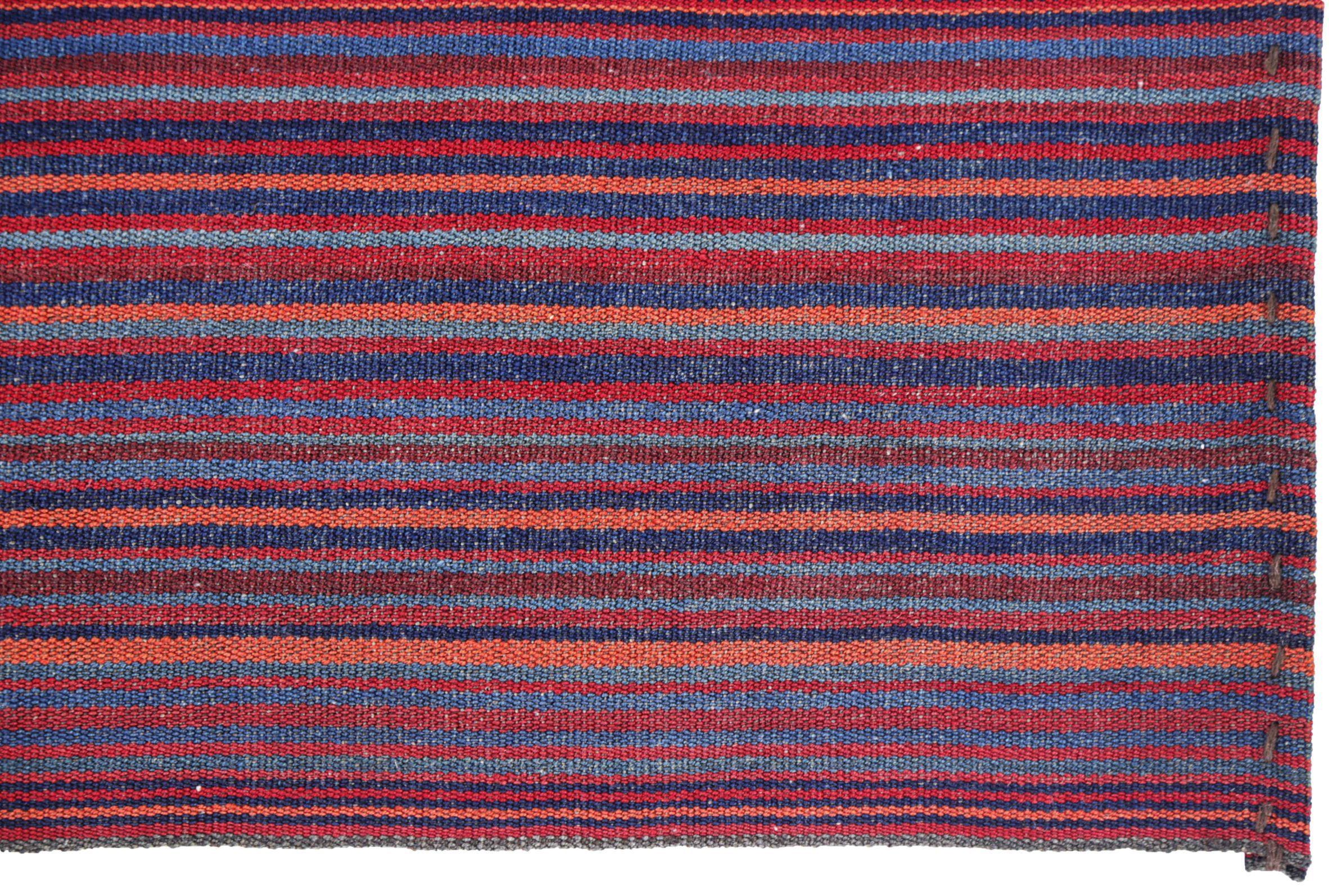 Persischer Jajim Kleiner Teppich Circa 1910 - Wolle Blau Orange Rot Design - 91380 (Asiatisch) im Angebot