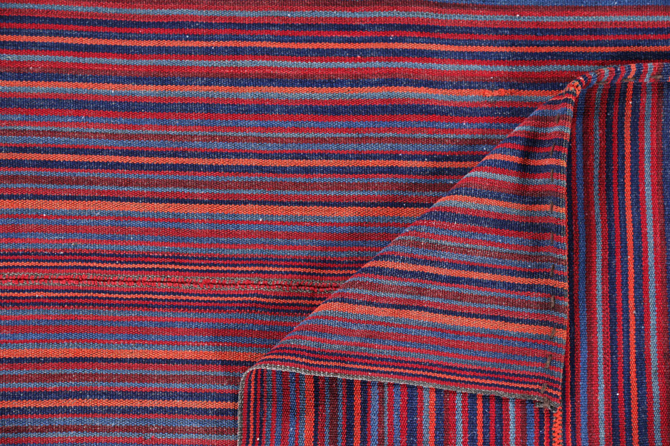Persischer Jajim Kleiner Teppich Circa 1910 - Wolle Blau Orange Rot Design - 91380 im Zustand „Hervorragend“ im Angebot in Dallas, TX