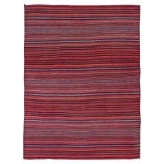Persian Jajim Small Rug Circa 1910 - Wool Blue Pink Red Design - 91376