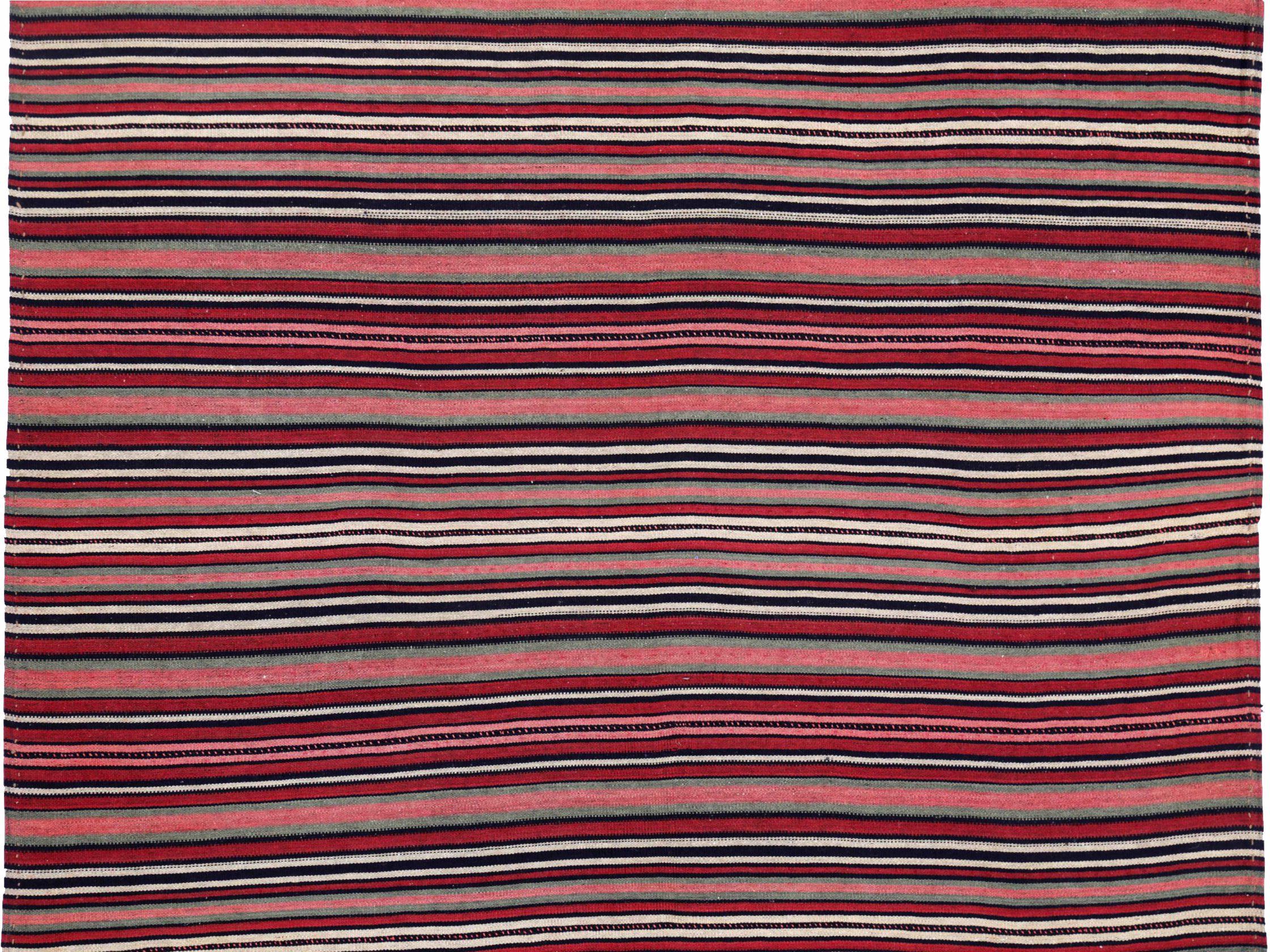 Alfombra Persa Jajim Pequeña Circa 1910 - Lana Marrón Verde Marfil Rosa Rojo - 91306 Asiático en venta