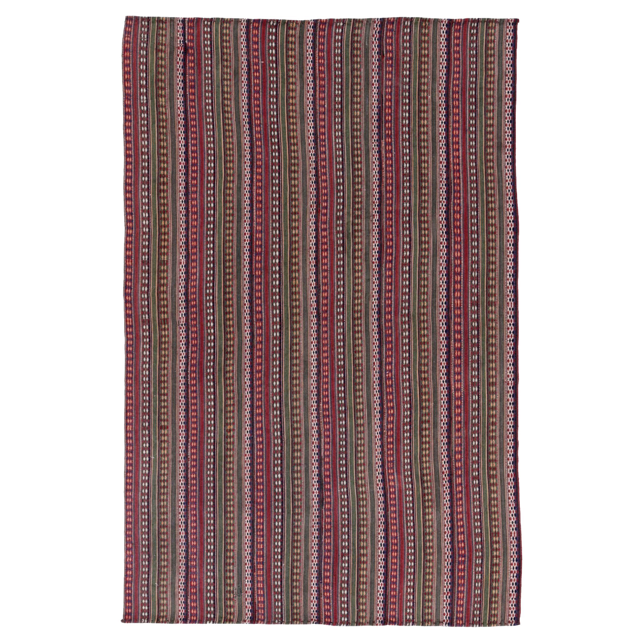 Persischer Jajim Kleiner Teppich Circa 1910 - Wolle Grün Elfenbein Rot Design - 91361