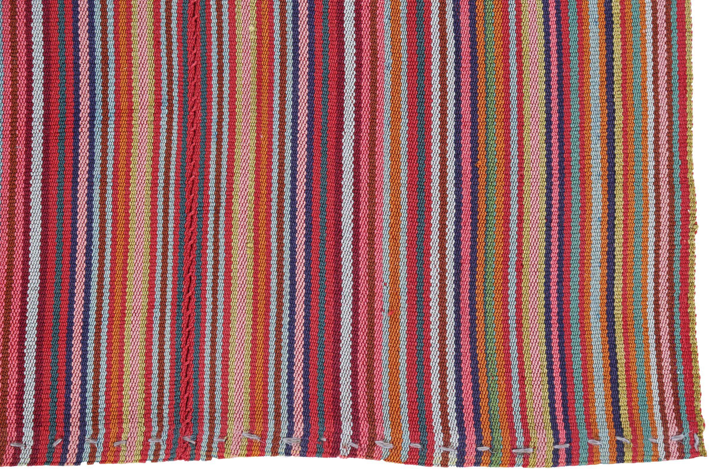 Asian Persian Jajim Small Rug Circa 1910 - Wool Green Orange Red Yellow Design - 91377 For Sale
