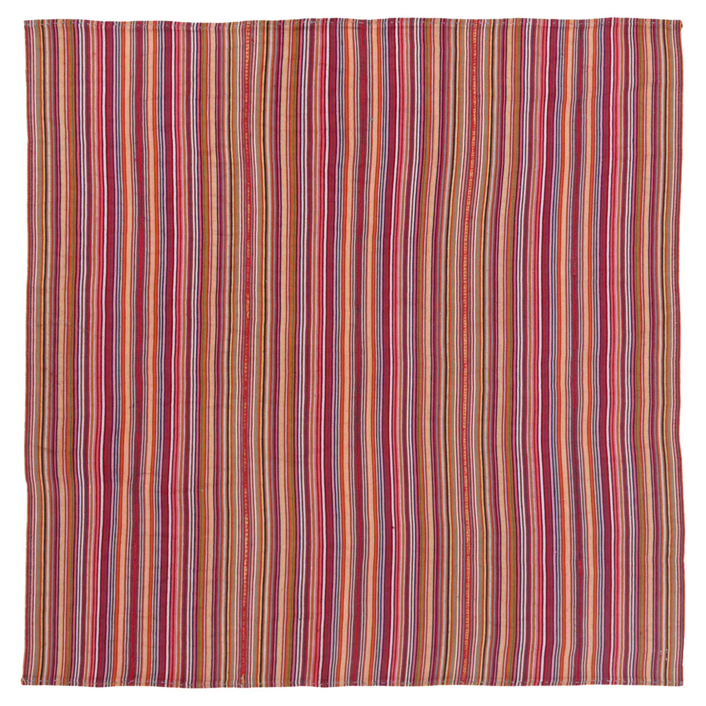 Persian Jajim Small Rug Circa 1910 - Wool Green Orange Red Yellow Design - 91377 For Sale