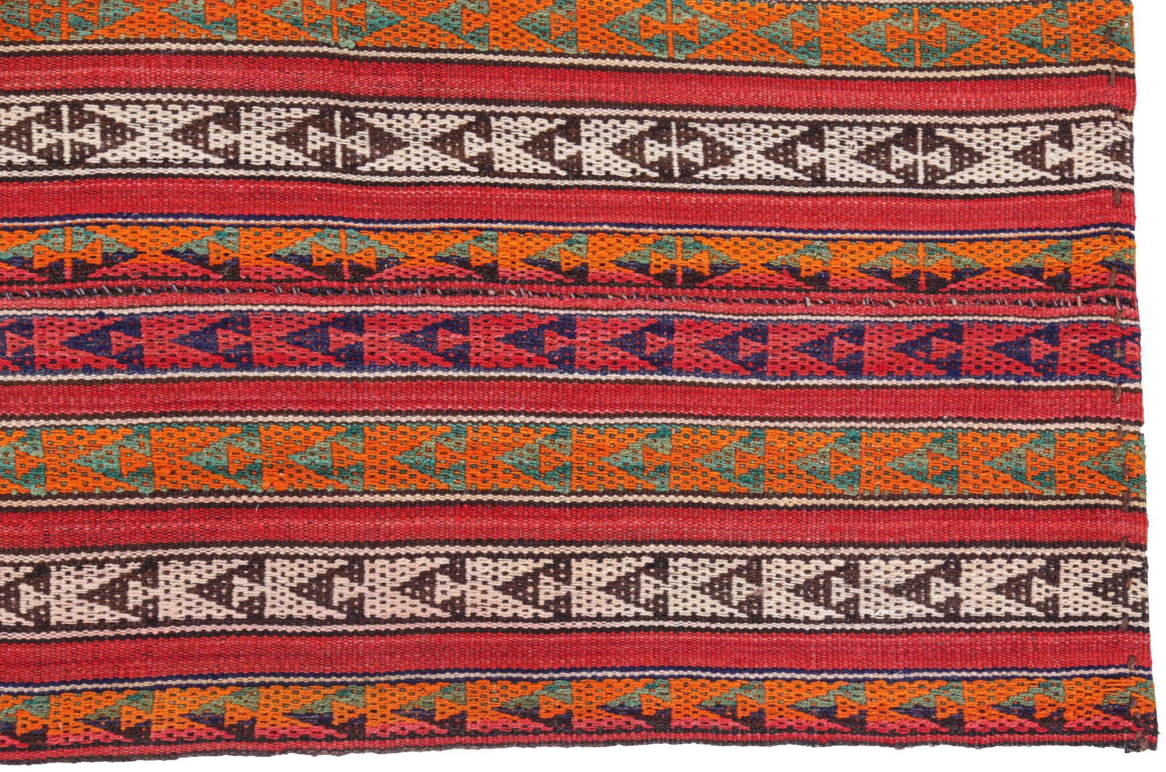 Persischer Jajim Kleiner Teppich Circa 1910 - Wolle Elfenbein Orange Rosa Design - 91310 (20. Jahrhundert) im Angebot