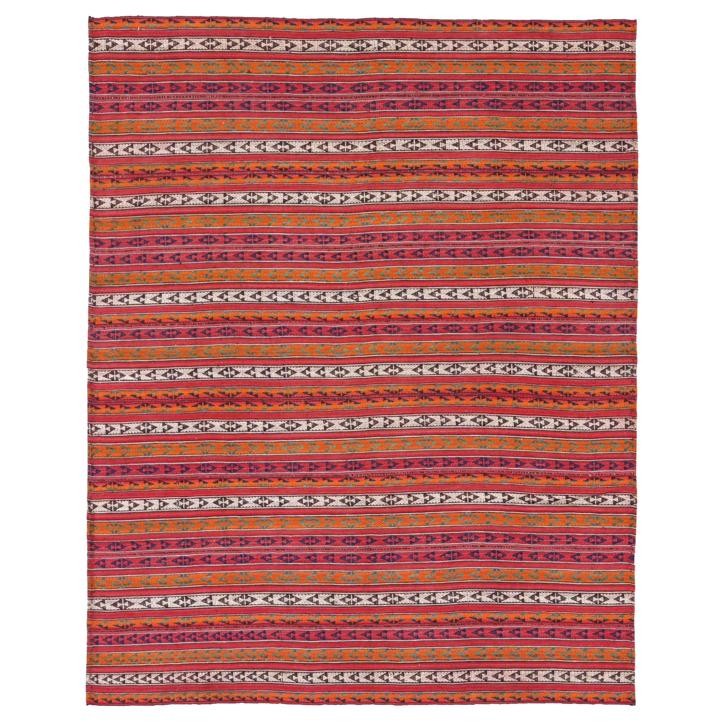 Persischer Jajim Kleiner Teppich Circa 1910 - Wolle Elfenbein Orange Rosa Design - 91310